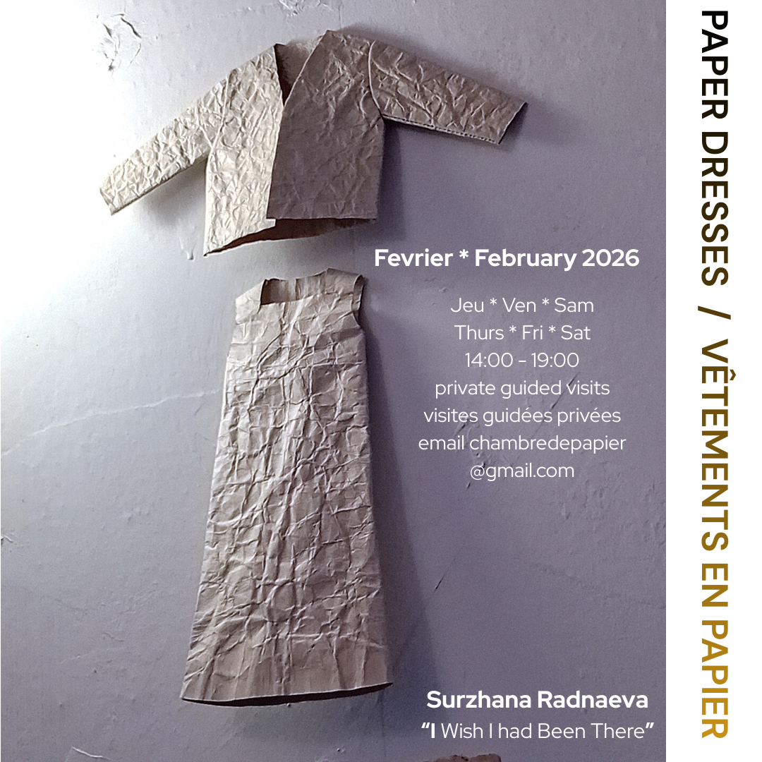 paper dress by Surzhana Radnaeva, part of the exhibition PAPER DRESSES/VETEMENTS EN PAPIER