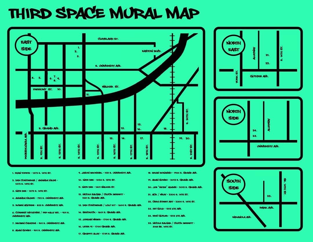 Just in time for the return of spring. The newest edition of our mural map is available for download!  Find it on our website or click the link in our bio to get your own.
There are now 25 unique murals scattered throughout the North, East, and South