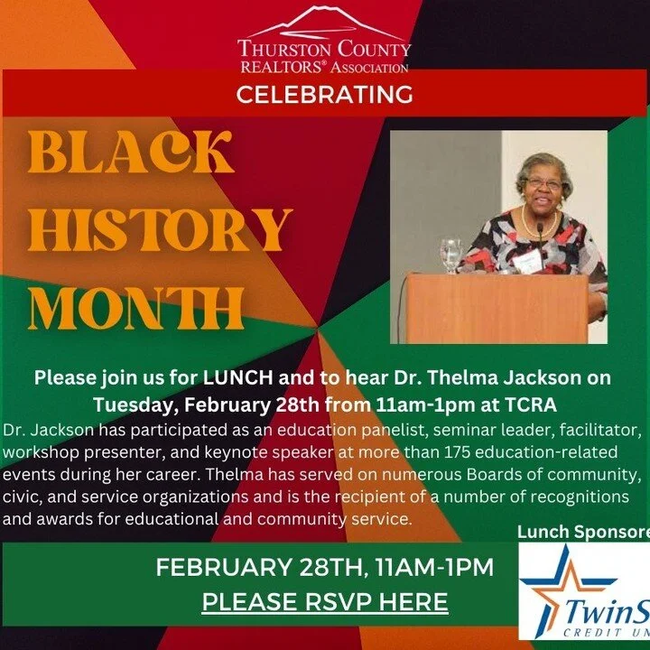 The TCRA is very happy to be hosting Thelma Jackson on February 28th at 11am to illuminate the membership on Black History Month! 
We are being generously sponsored by @twinstarcu to provide support and LUNCH for all those attending in person at the 