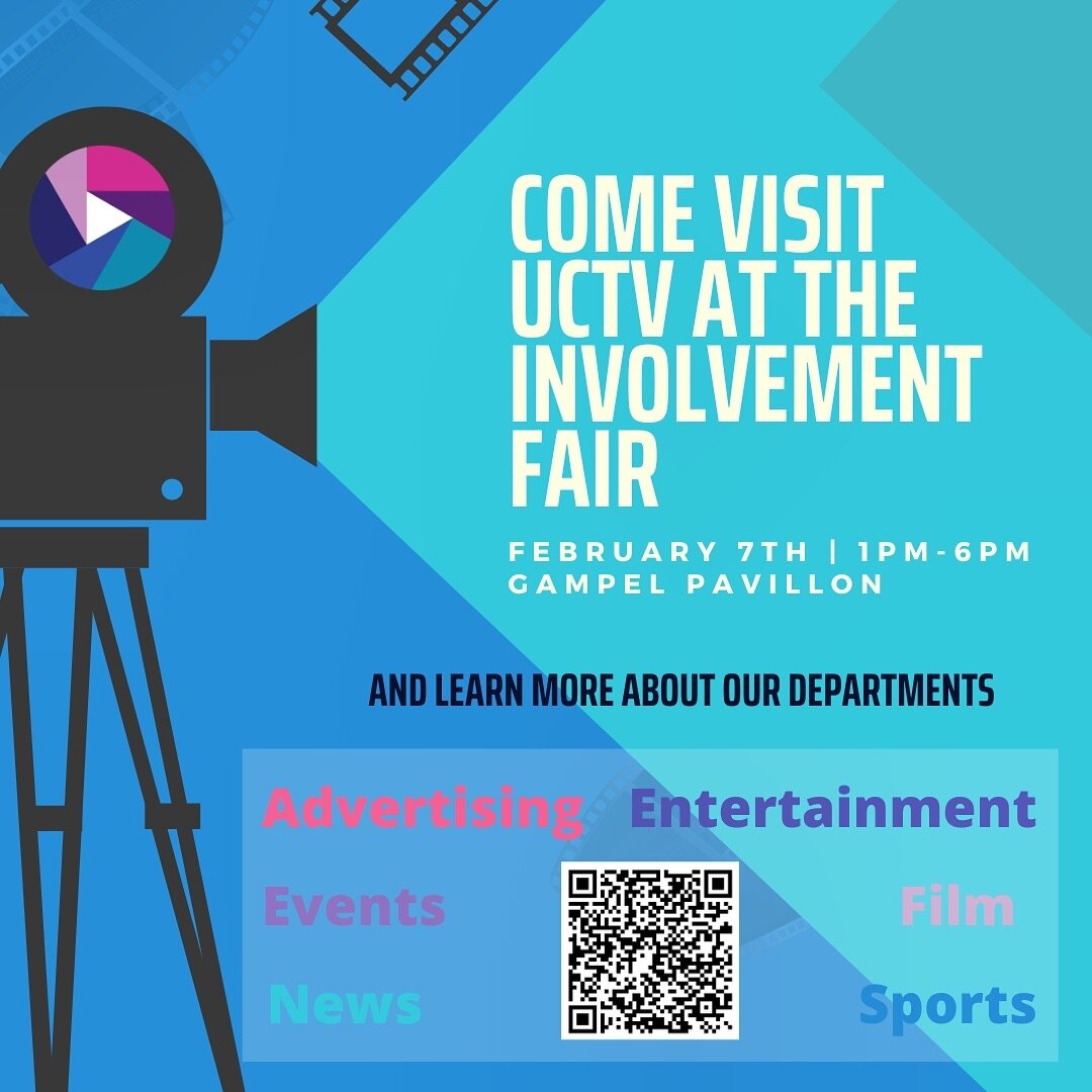 Have questions or an interest in UCTV and want to learn more? Check us out at the involvement fair tomorrow! 🎬