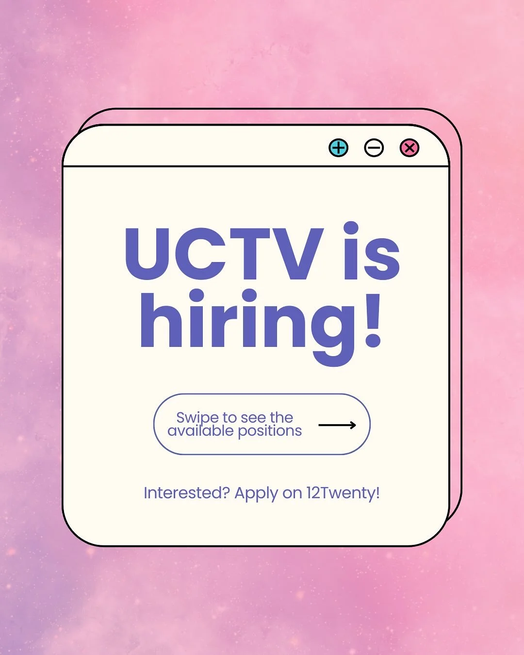 ‼️ Want to work for UCTV? Here&rsquo;s your opportunity! We are now hiring for select positions! If interested, please apply on 12Twenty by October 1!
