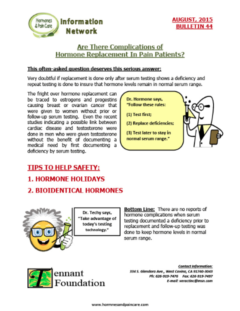 Bulletin 44: Are There Complications Of Hormone Replacement In Pain Patients?