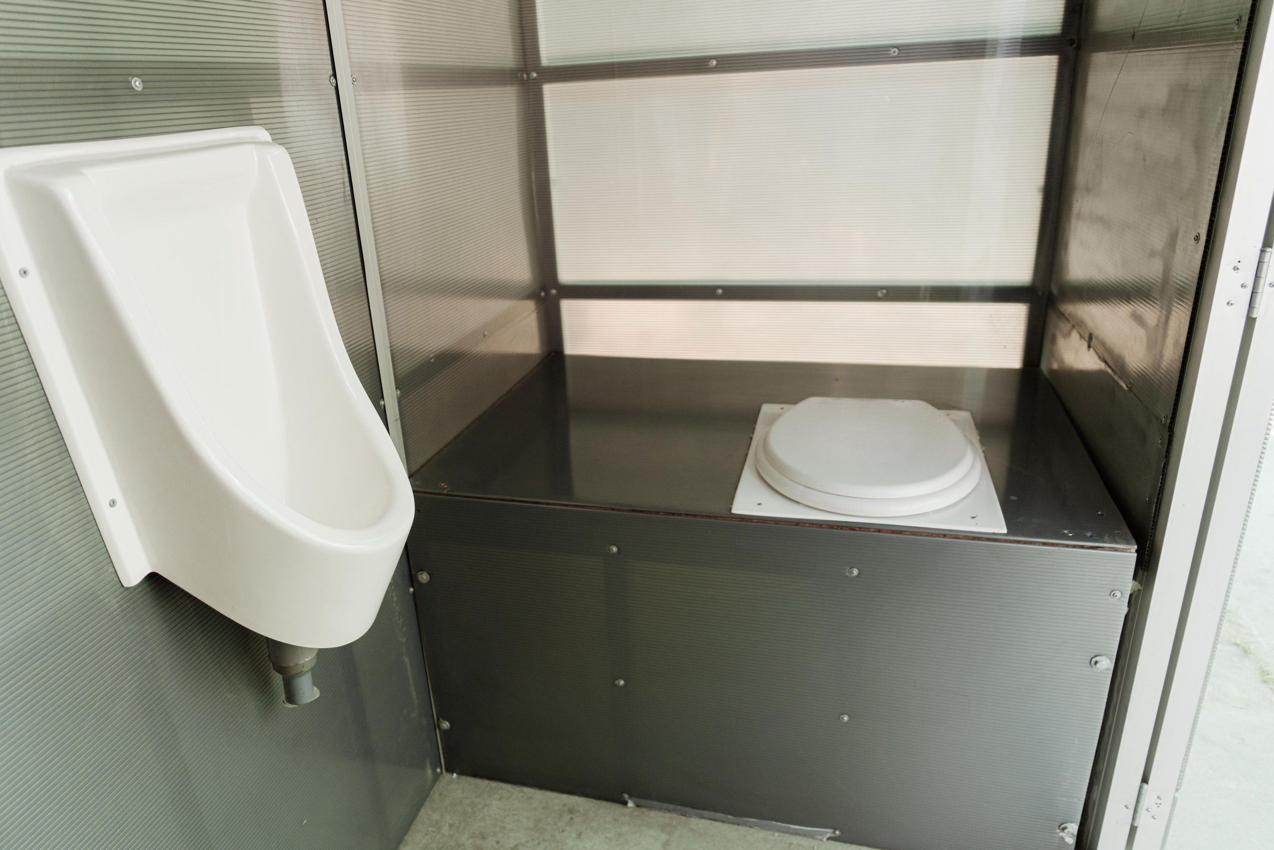  The inside of one of the new bathrooms. There’s a poop collection compartment underneath the toilet that is accessed from outside the bathroom. This is treated with enzymes and periodically removed, left to do its thing for 30 days, then it’s ready 