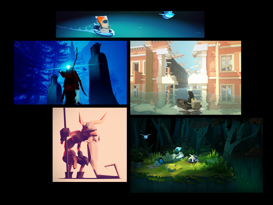 Low-Poly Style regarding the Characters and Construction with Basic Shapes.