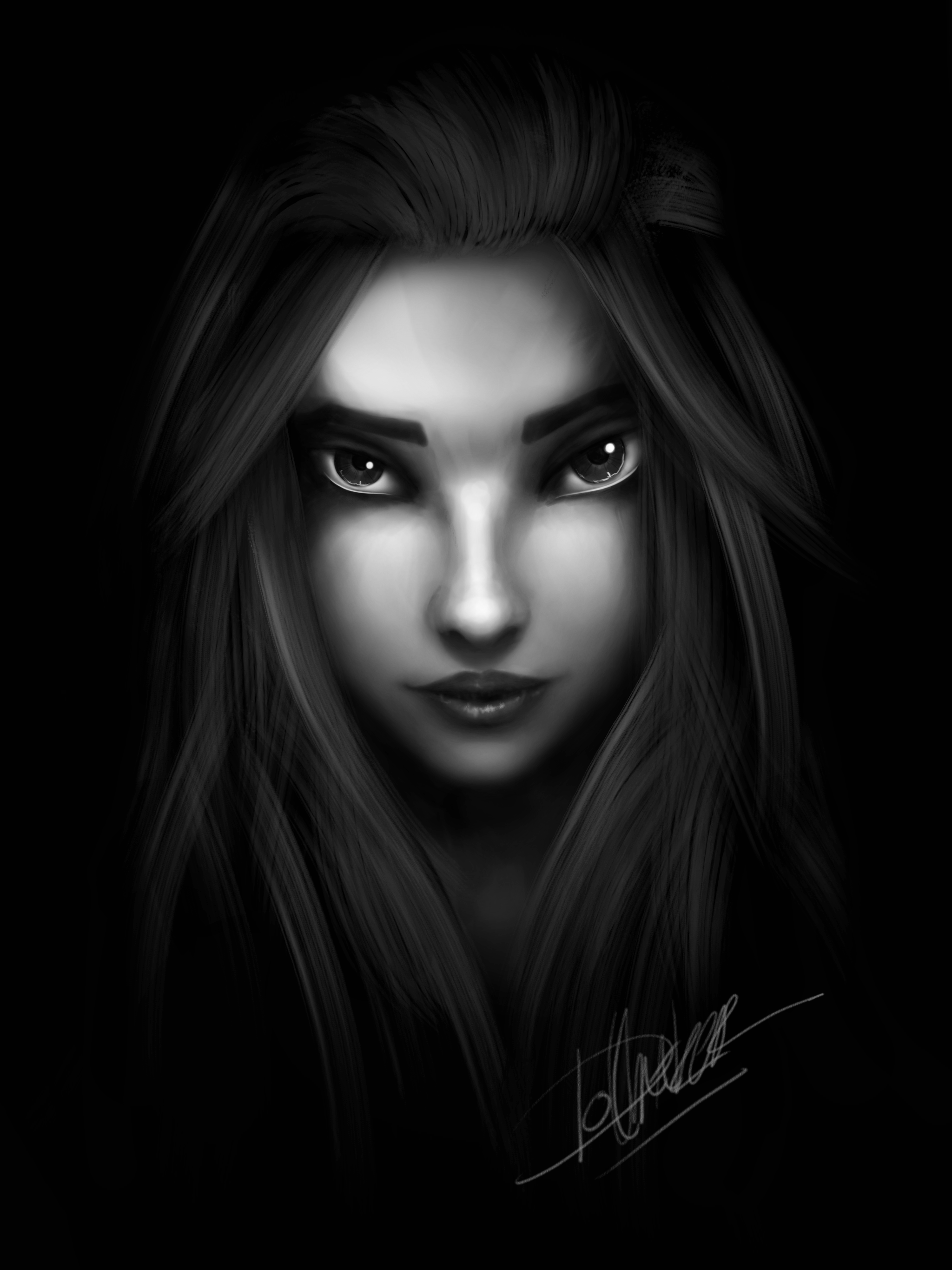 Early Concept Piece for Zeta in a slightly more three-dimensional style, but still with the same large eyes and full lips.
