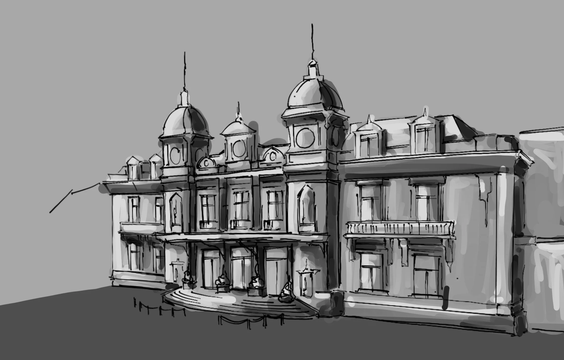 Architectural Study of the Monte Carlo Casino. Some of its elements and prestigious ornaments are likely to feature in Zeta’s preferred casino.