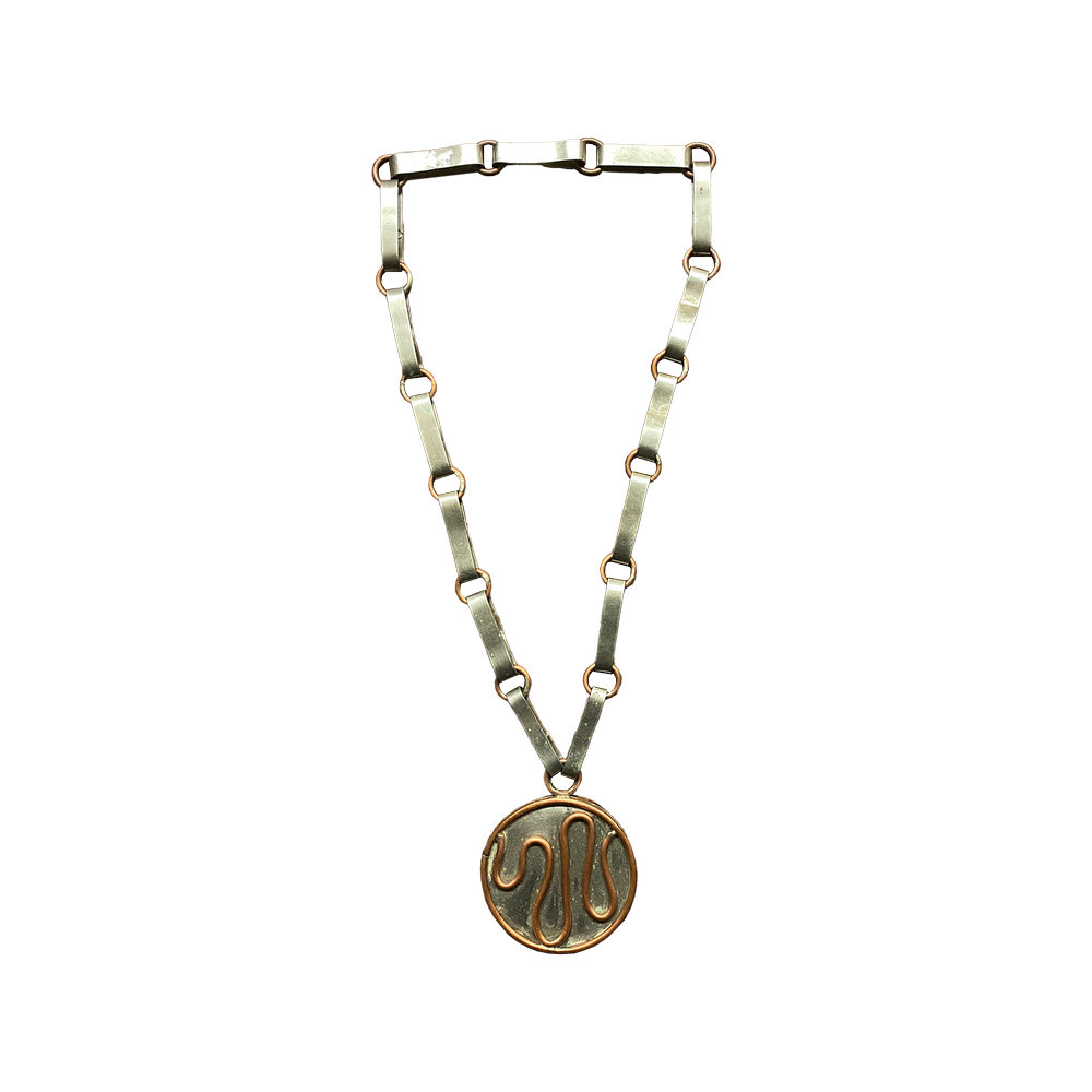 Jacques Esterel Vtg Pendant Necklace in Orig. Box NOS Gold-plated, Logo - Signed Art-déco-motive, Designer Seventies 70er