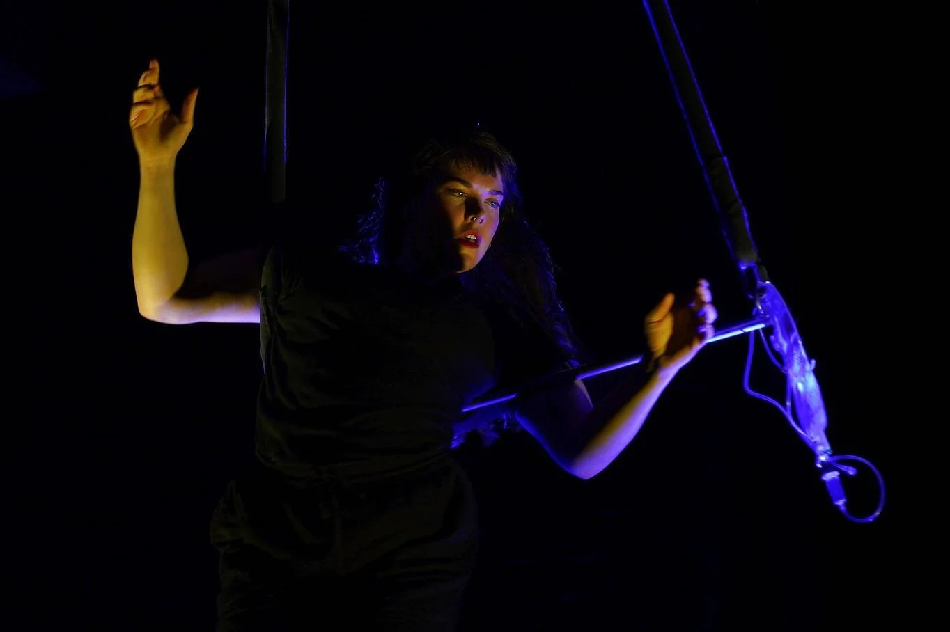 Very grateful for the lovely folks at @apparatus_circuslab for creating this giant trapeze bar and making the aerial IV drip for Malignant Humour possible 💚 

📷 @monika_palova_ 

@smockalleytheatre @sceneandheardfestivalofnewwork 

#MaligantHumour 