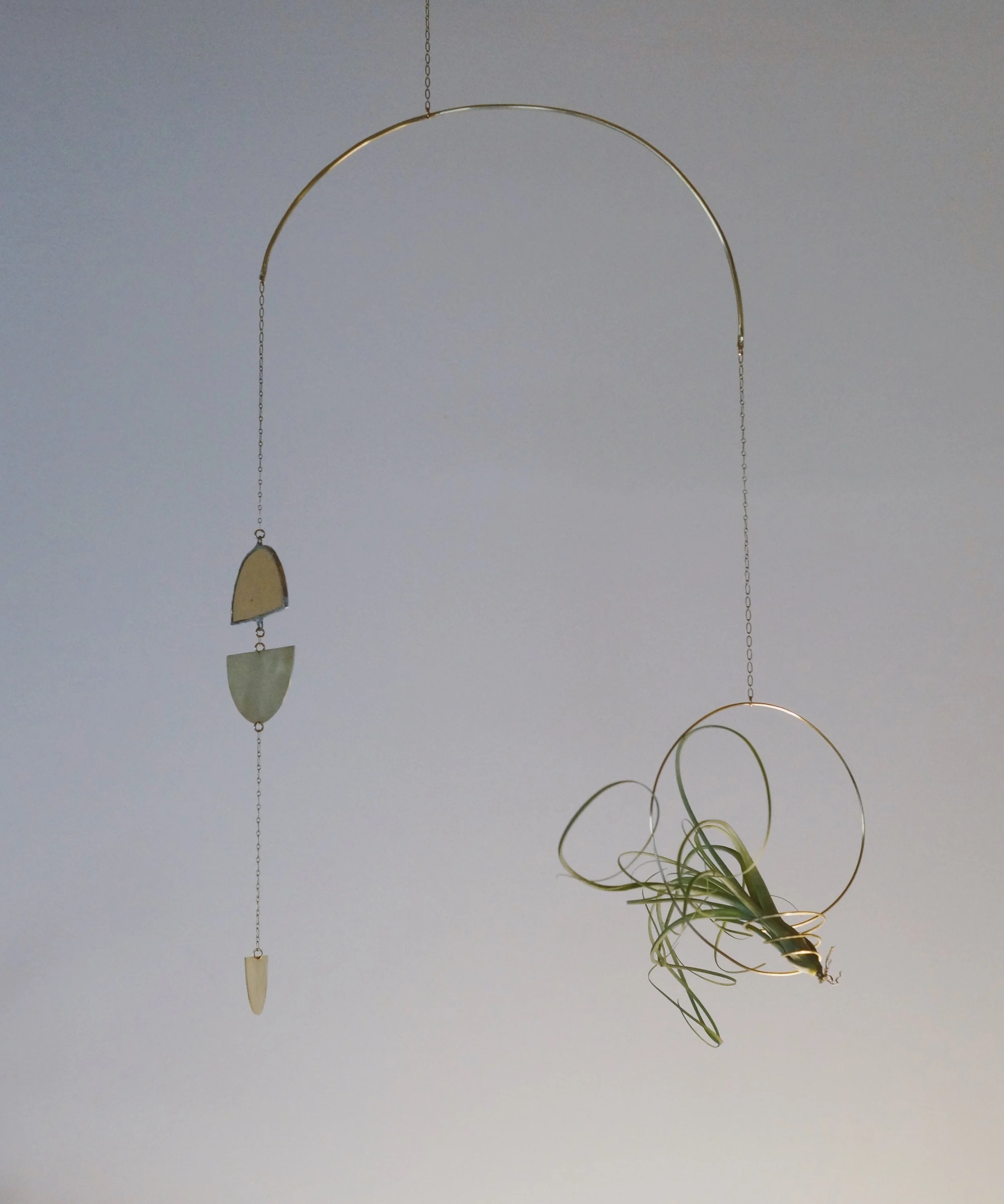 Stained Glass &  Brass Mobile with Air-plant