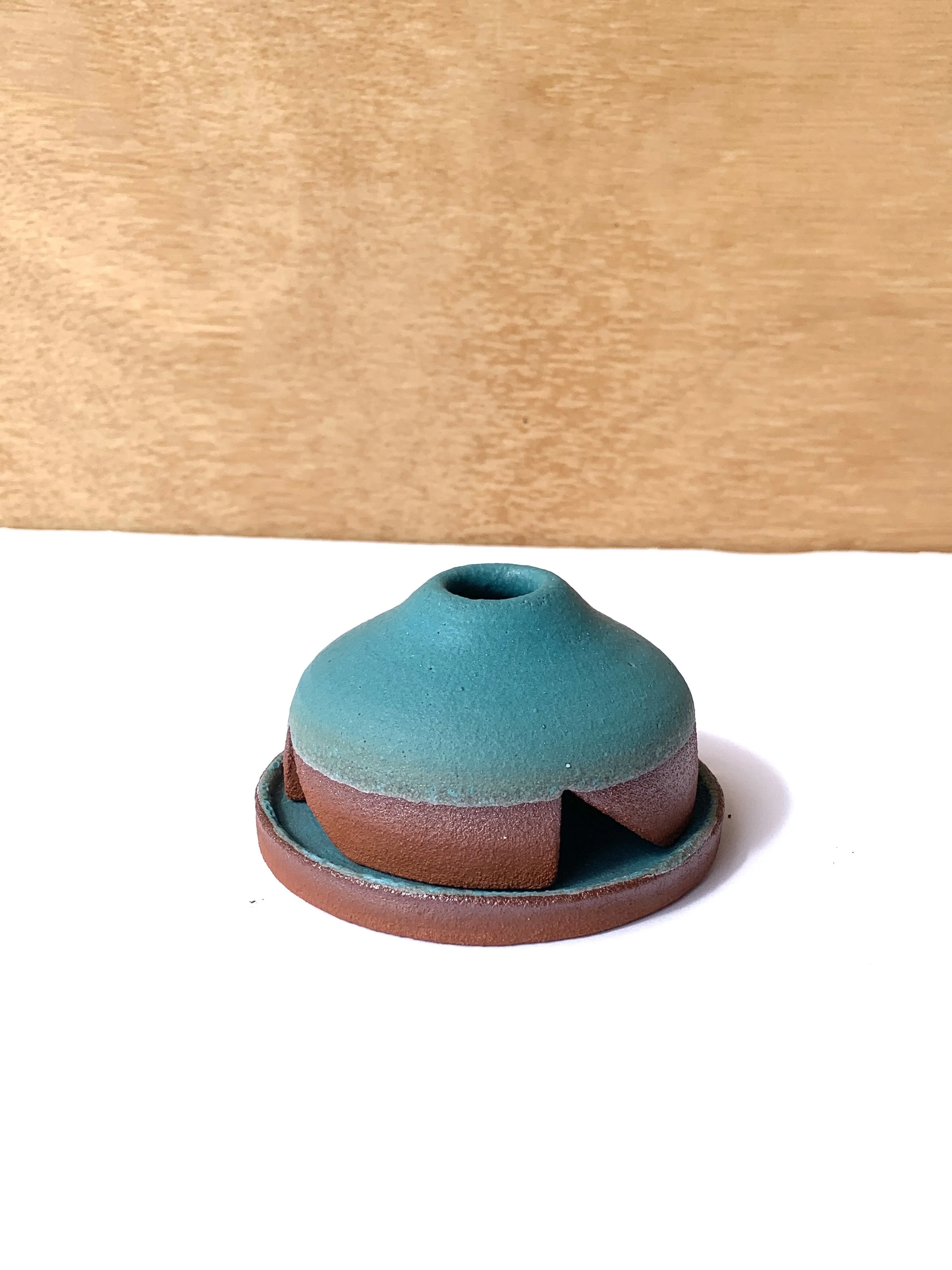 Turquoise Two-Piece Incense Holder with Chimney