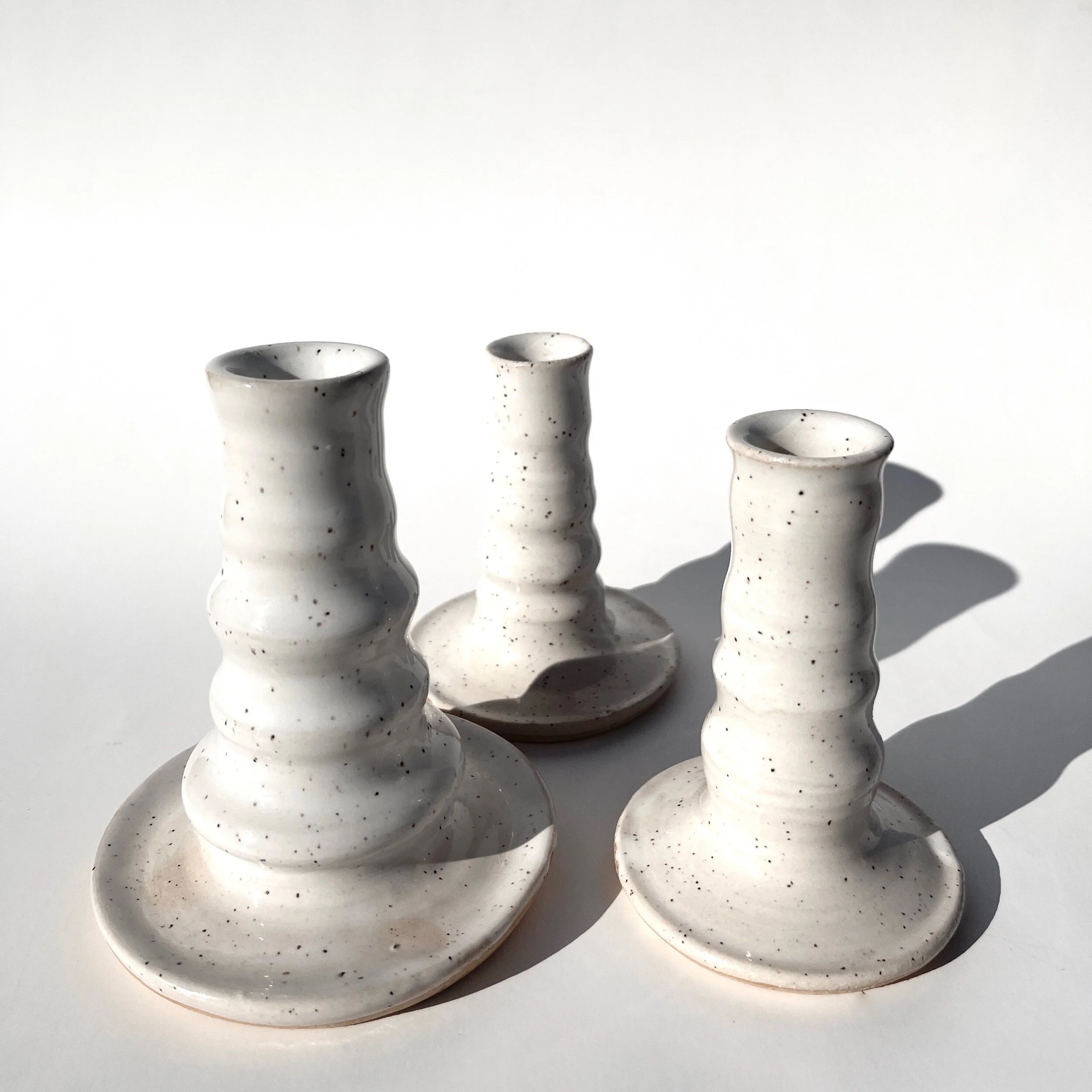 White Waves Speckled Candlestick Holder