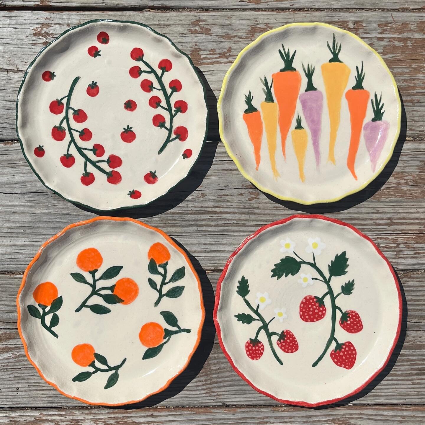 We&rsquo;re stoked to have these out of the kiln and ready to ship to Charlie&rsquo;s cousin @jackiesoladay ❤️ Looking forward to painting more fruit and veggies on our pottery in future collections!