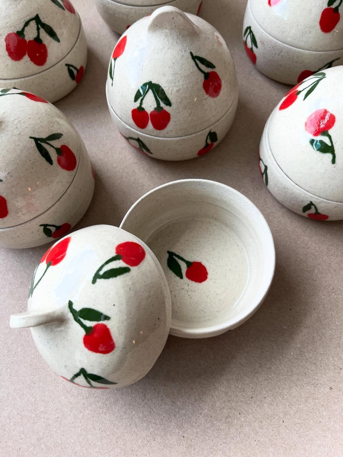 Shipped out a cute collection of Cherry 🍒 Sugar Jars and couldn&rsquo;t help but capture them before wrapping them up! Headed to @holly_and_olive 🙌🏻