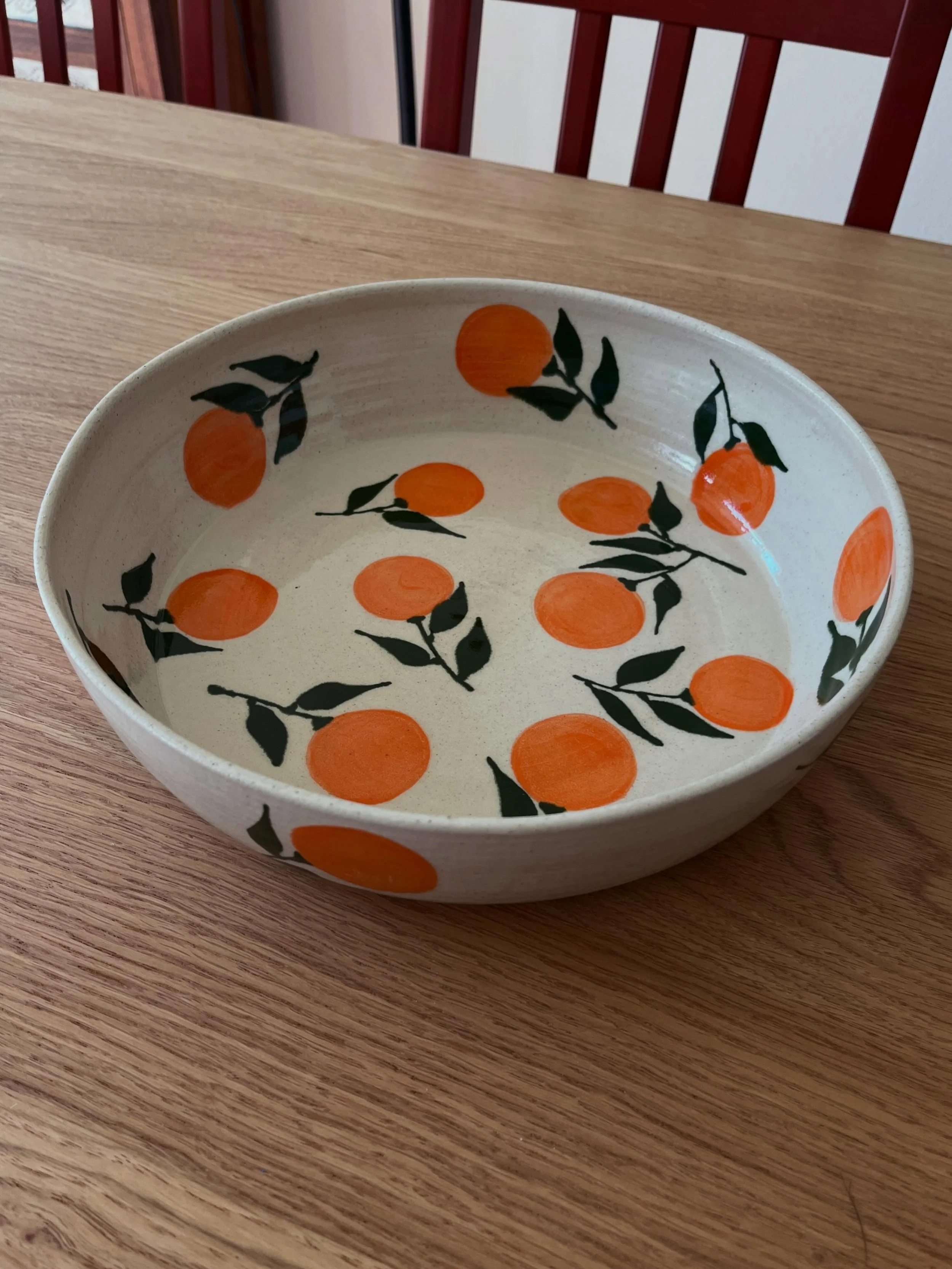 Happy to have sold this large (~11.5&rdquo; wide) serving/fruit bowl this past week. I haven&rsquo;t even posted it to our website yet! I&rsquo;m fairly certain it&rsquo;s the widest piece I&rsquo;ve thrown to date- hoping to make more in the future!