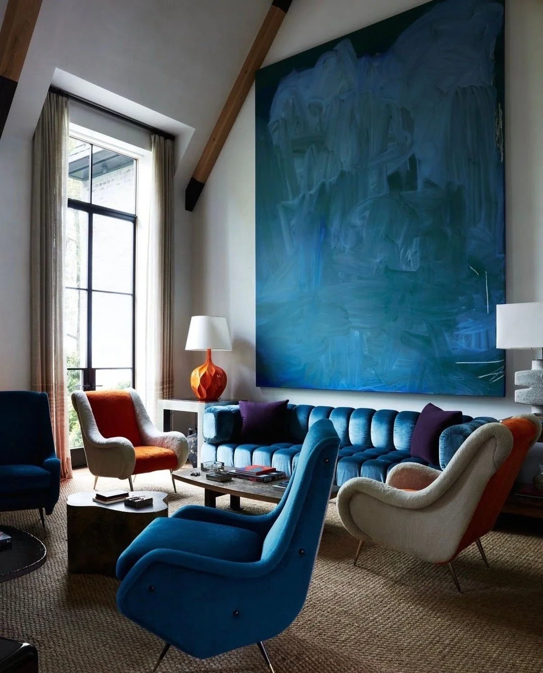 This room is all about the blues. (Design by @robertstilin, photo by @timlenzphoto)  #thecravecollective #interiordesign #design #livingroom #interiors123