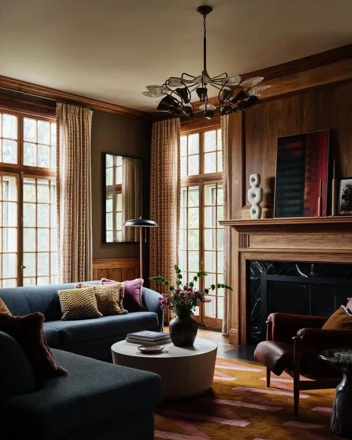 A moody color palette. (Design by @meghanshadrickinteriors, photo by @readmckendree)  #thecravecollective #interiordesign #design #livingroom #interiors123