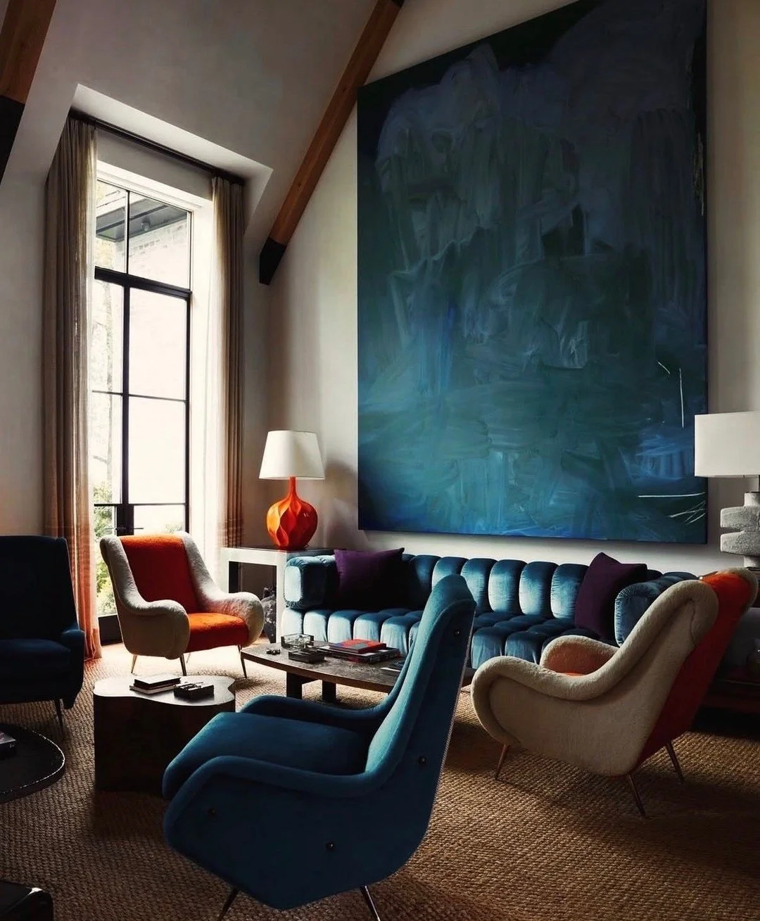 Bold artwork always makes the room. (Design by @robertstilin, photo by @timlenzphoto)  #thecravecollective #interiordesign #design #livingroom #interiors123