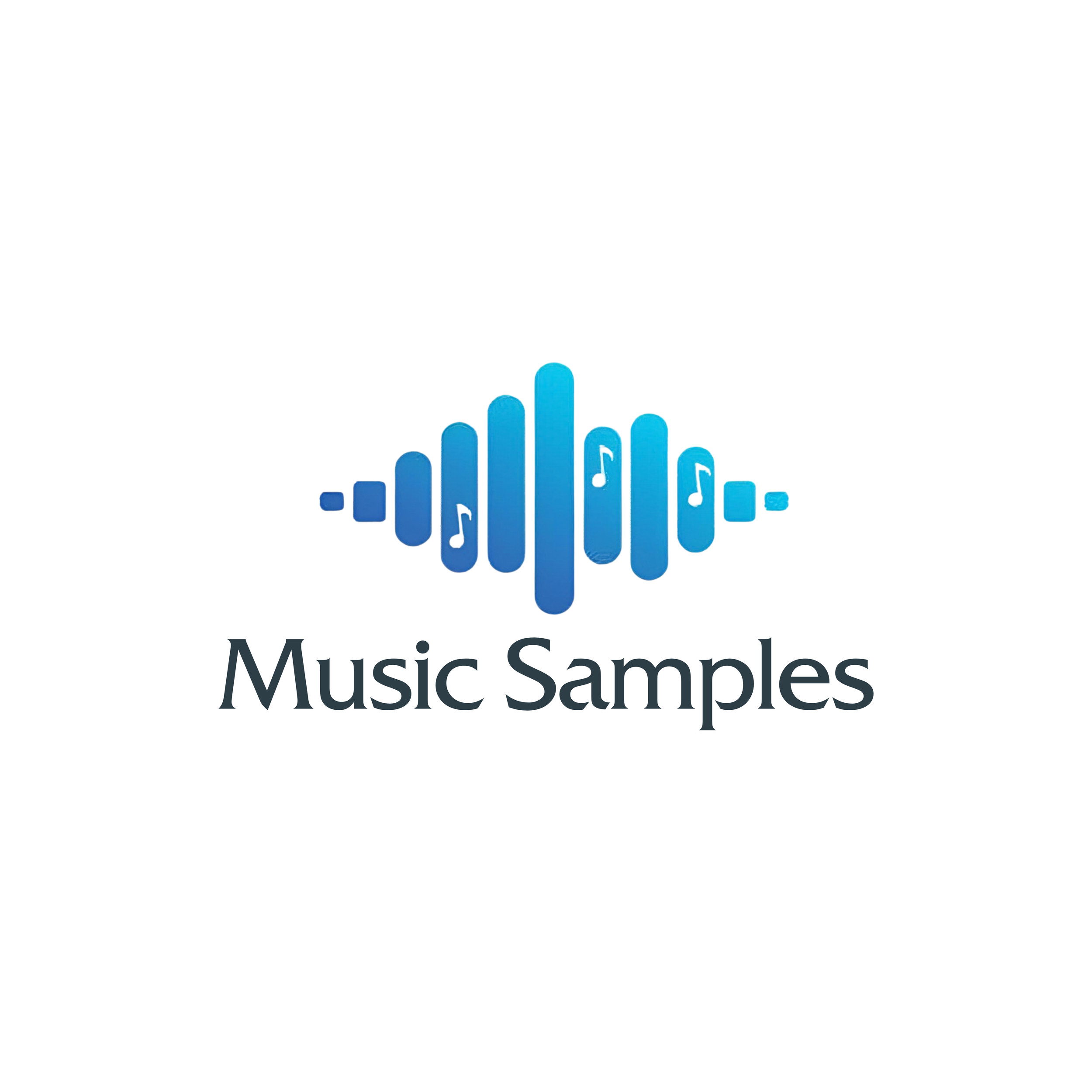 Blue soundwave with musical notes and the text 'Music Samples' below.