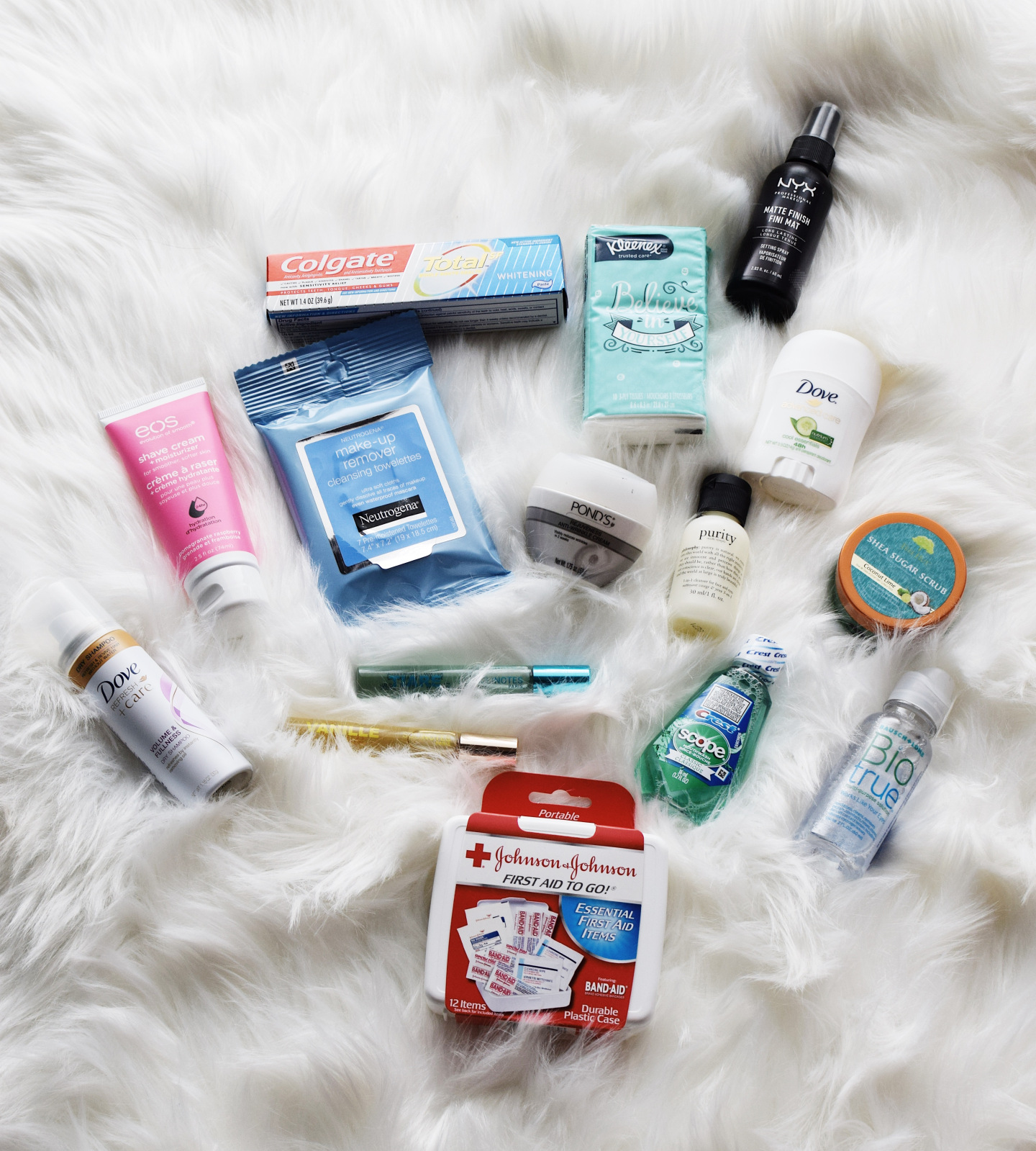top view of toiletries tricks for packing