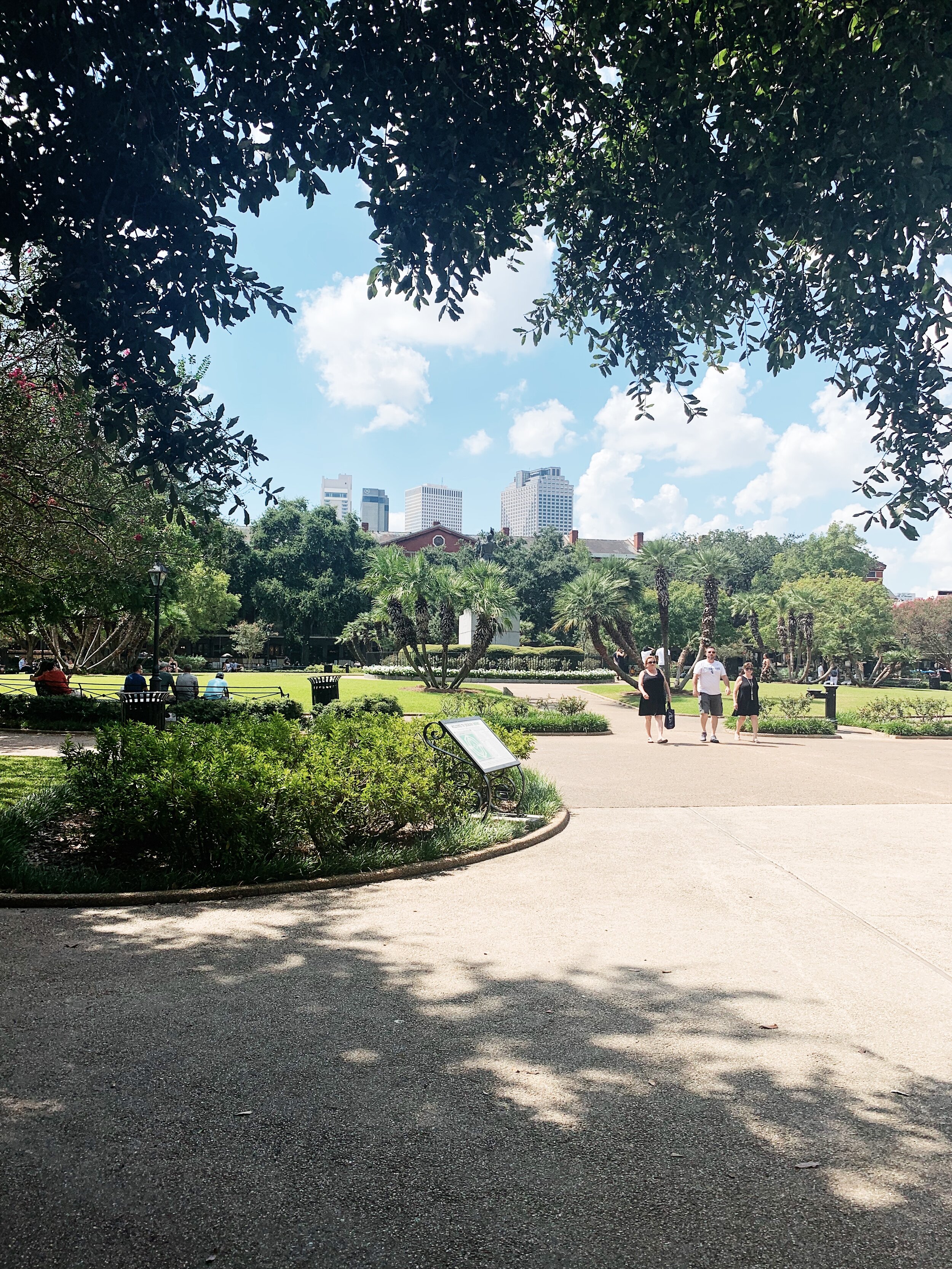 people in Jackson Square New Orleans in September