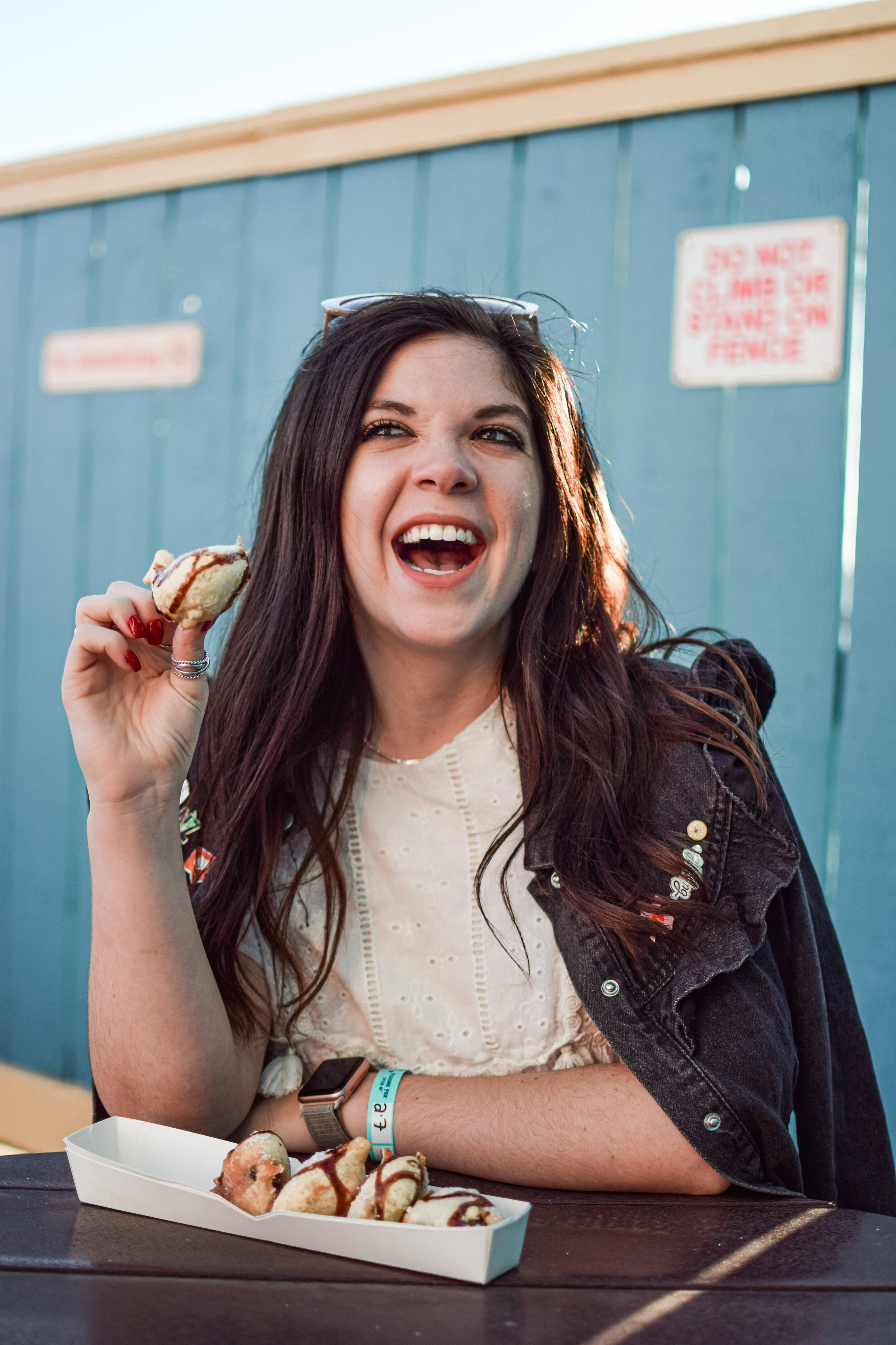 woman snacking at Galveston 