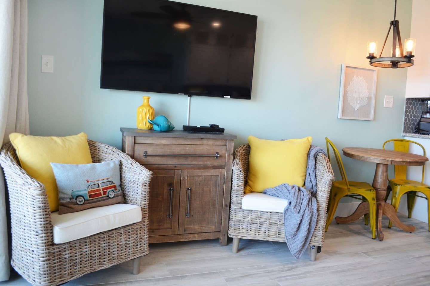living room in a Galveston beach condo