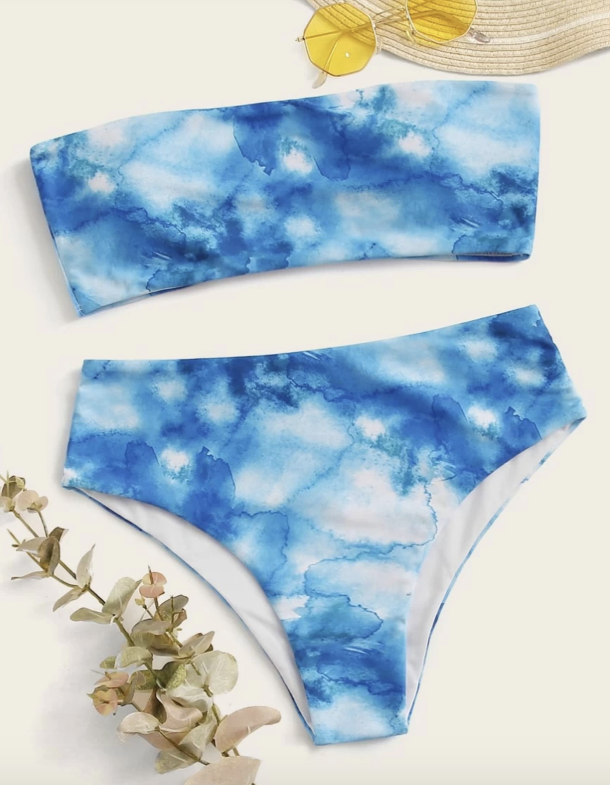 blue and white TIE DYE TRENDS swimwear