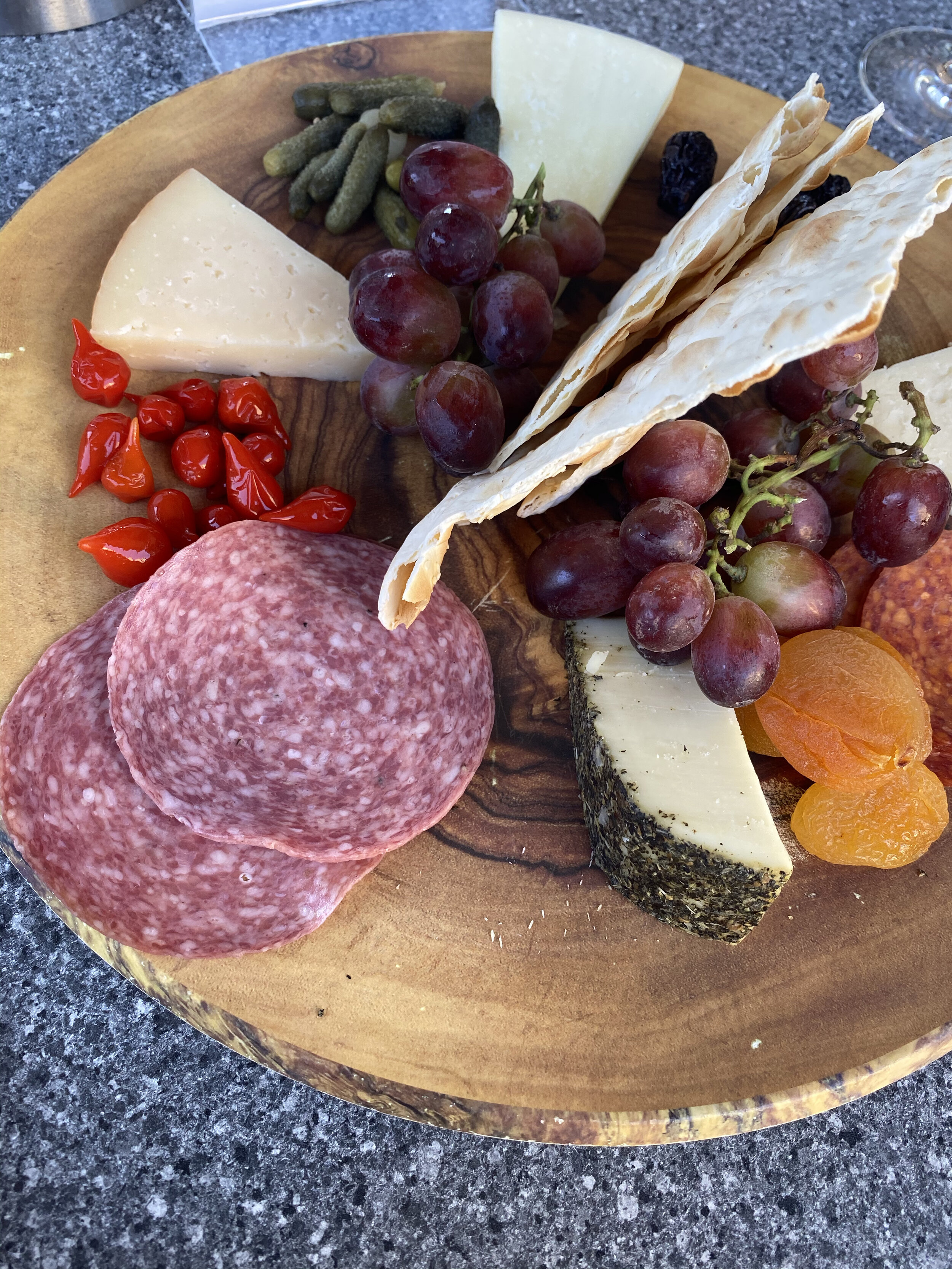 cheese, cold cuts, and fruits at the Grape Creek Vineyards