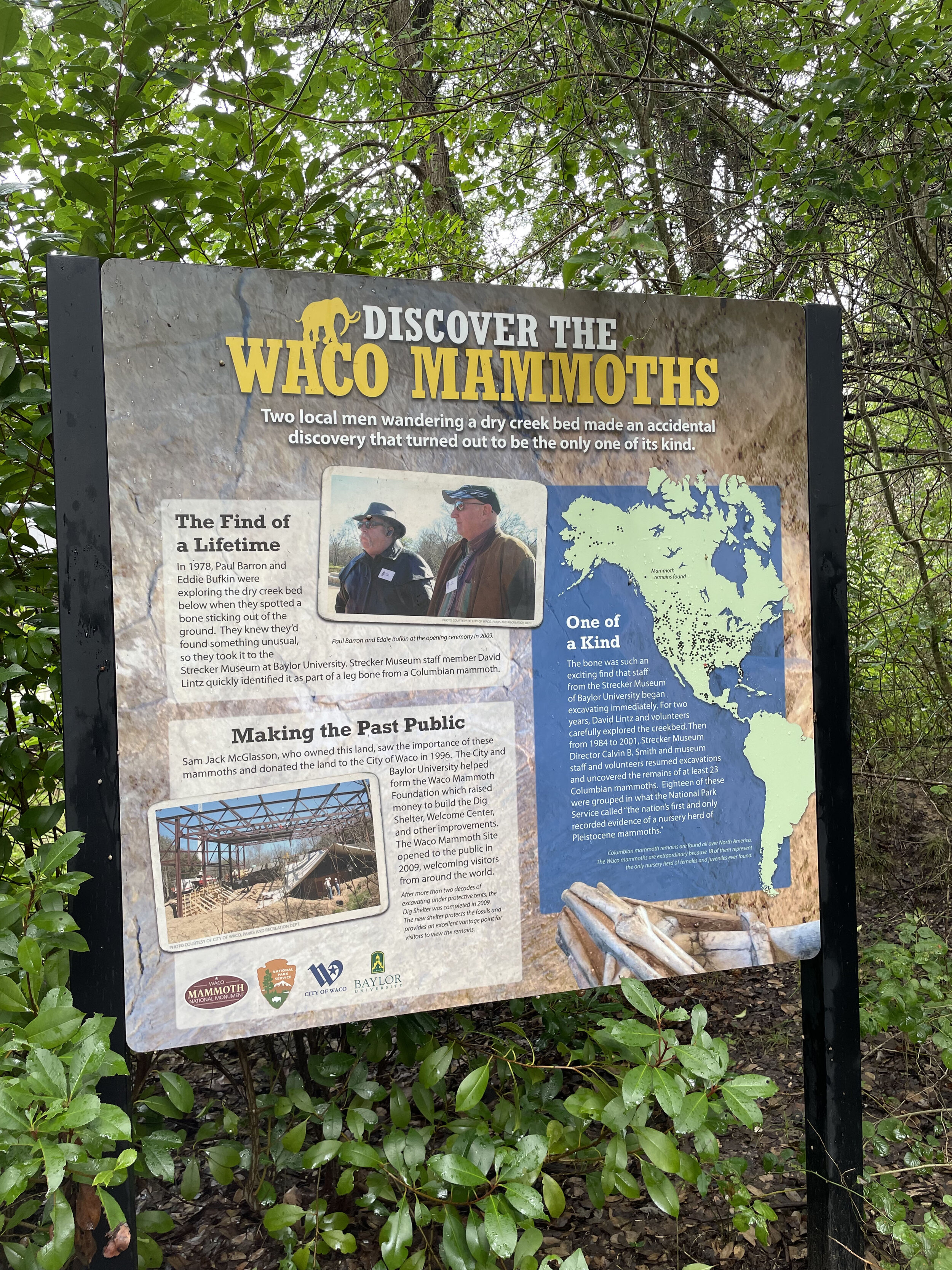 signage at the Waco Mammoth National Monument
