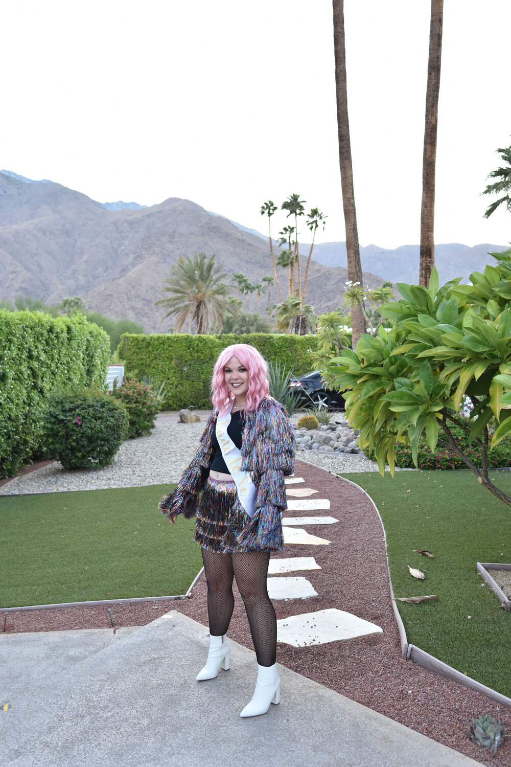 woman with pink hair for her BACHELORETTE PARTY IN PALM SPRINGS