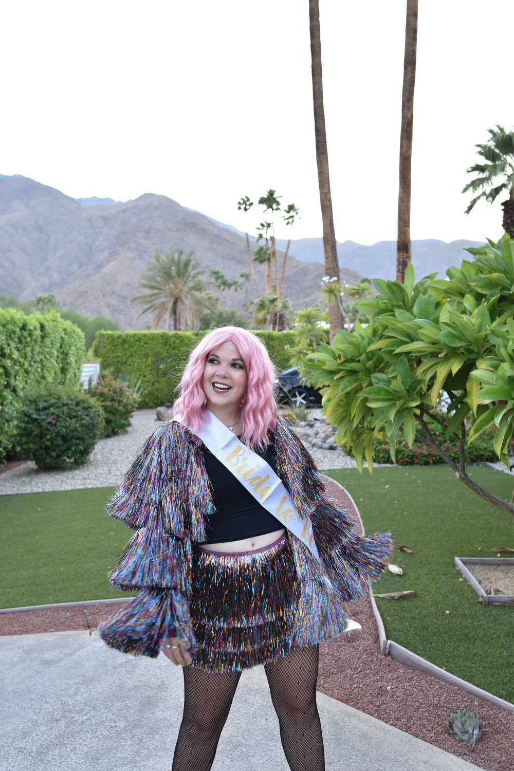 woman wearing glitter dress for her BACHELORETTE PARTY IN PALM SPRINGS