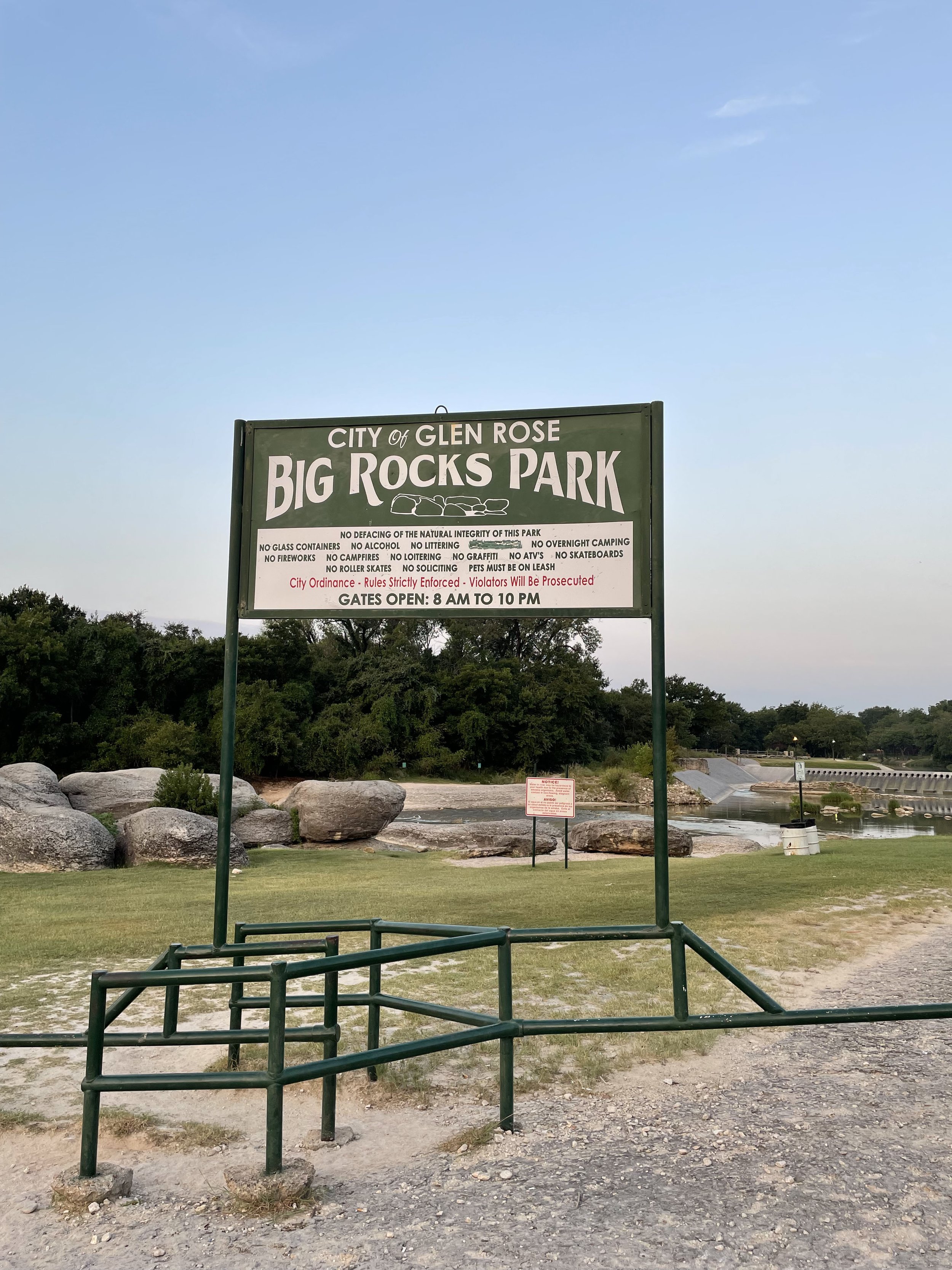 signage at Big Rocks Parck at Glen Rose, Texas