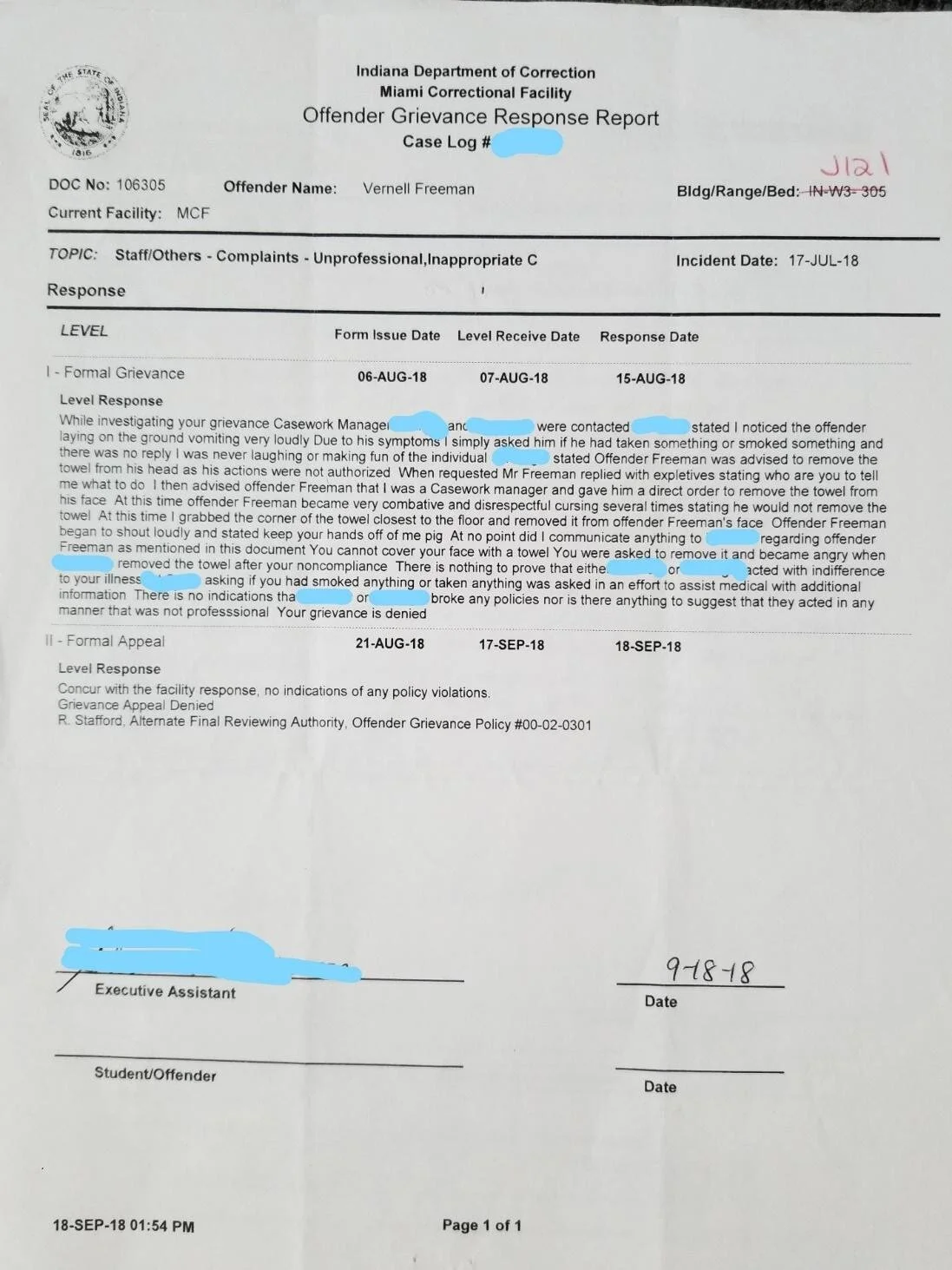 Grievance denied in retaliation 1