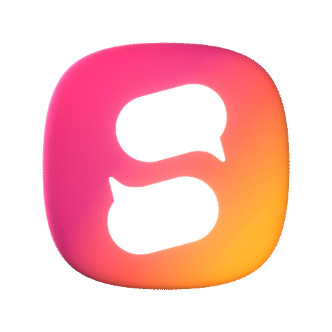 speakflow logo, two speech bubbles in an orange squircle, spins with personality