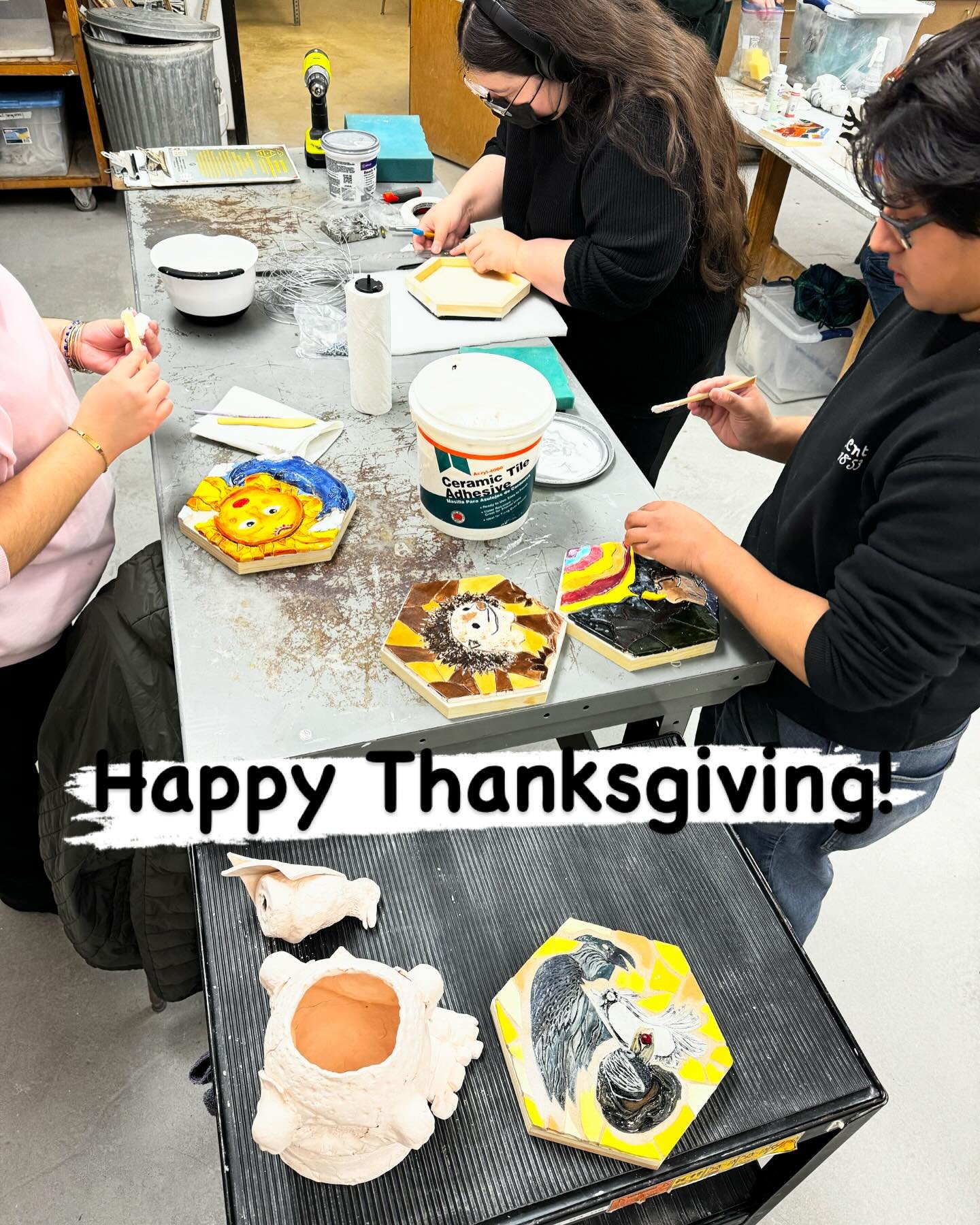 Happy Thanksgiving! 🦃 @tmccnevada ceramic students working on their honeycomb project mosaics.