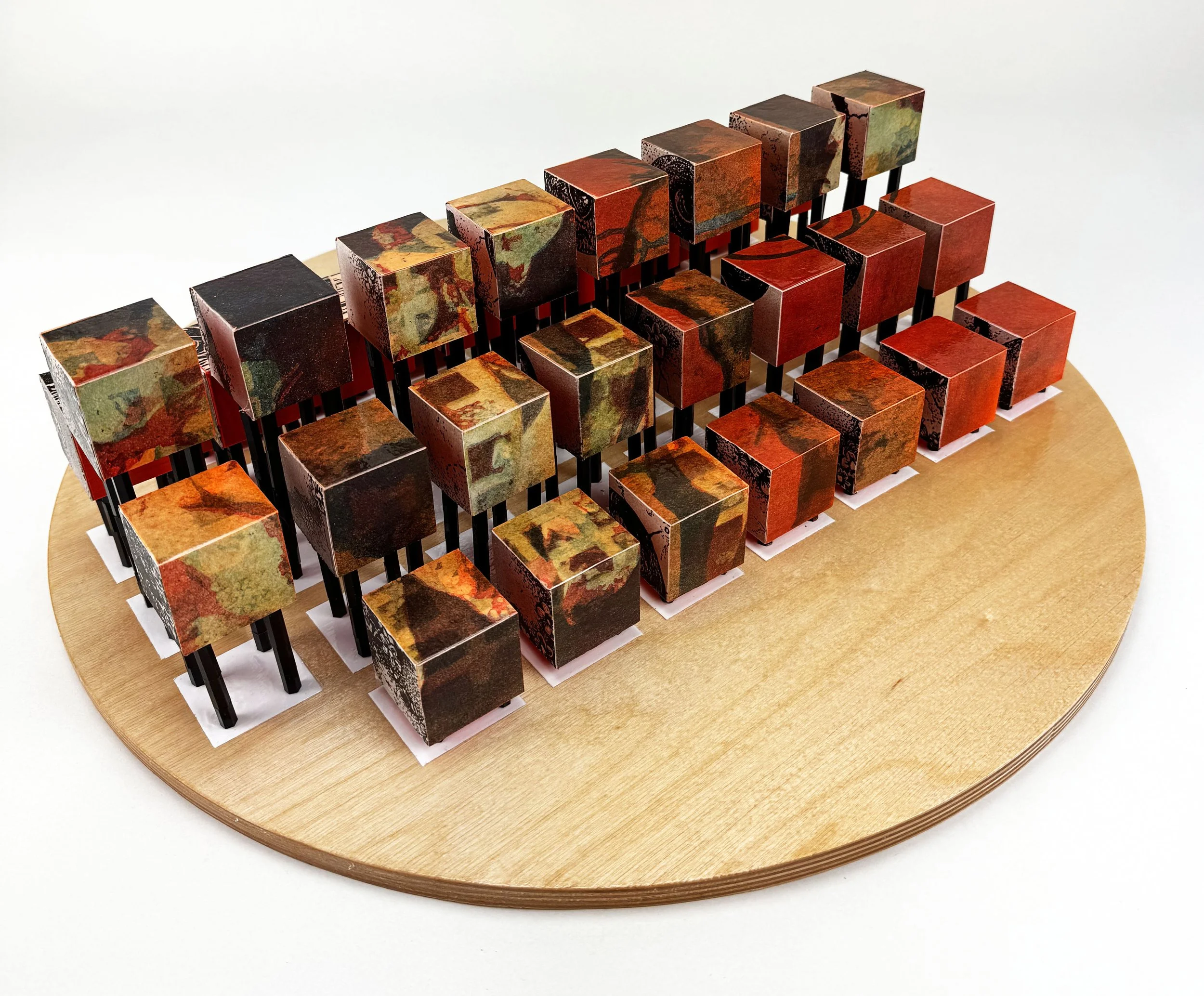 Echoes of a Man-Made Wilderness, Wood, Etchings, Linocut Relief prints, 20"x20"x5", 2026