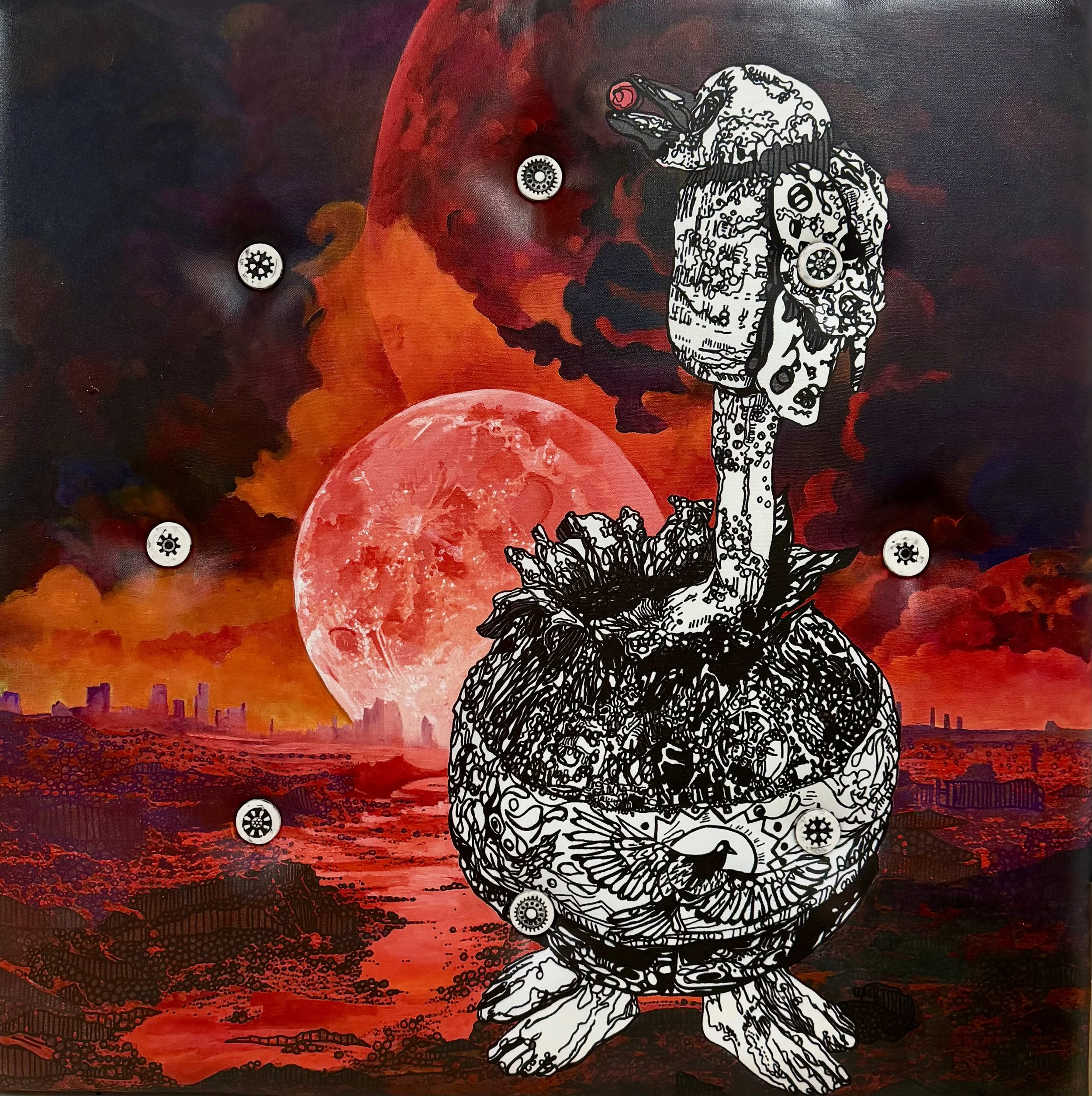 Mala’s Viewpoint
Acrylic Painting with Ceramic Buttons 36"x36"x3"
2026