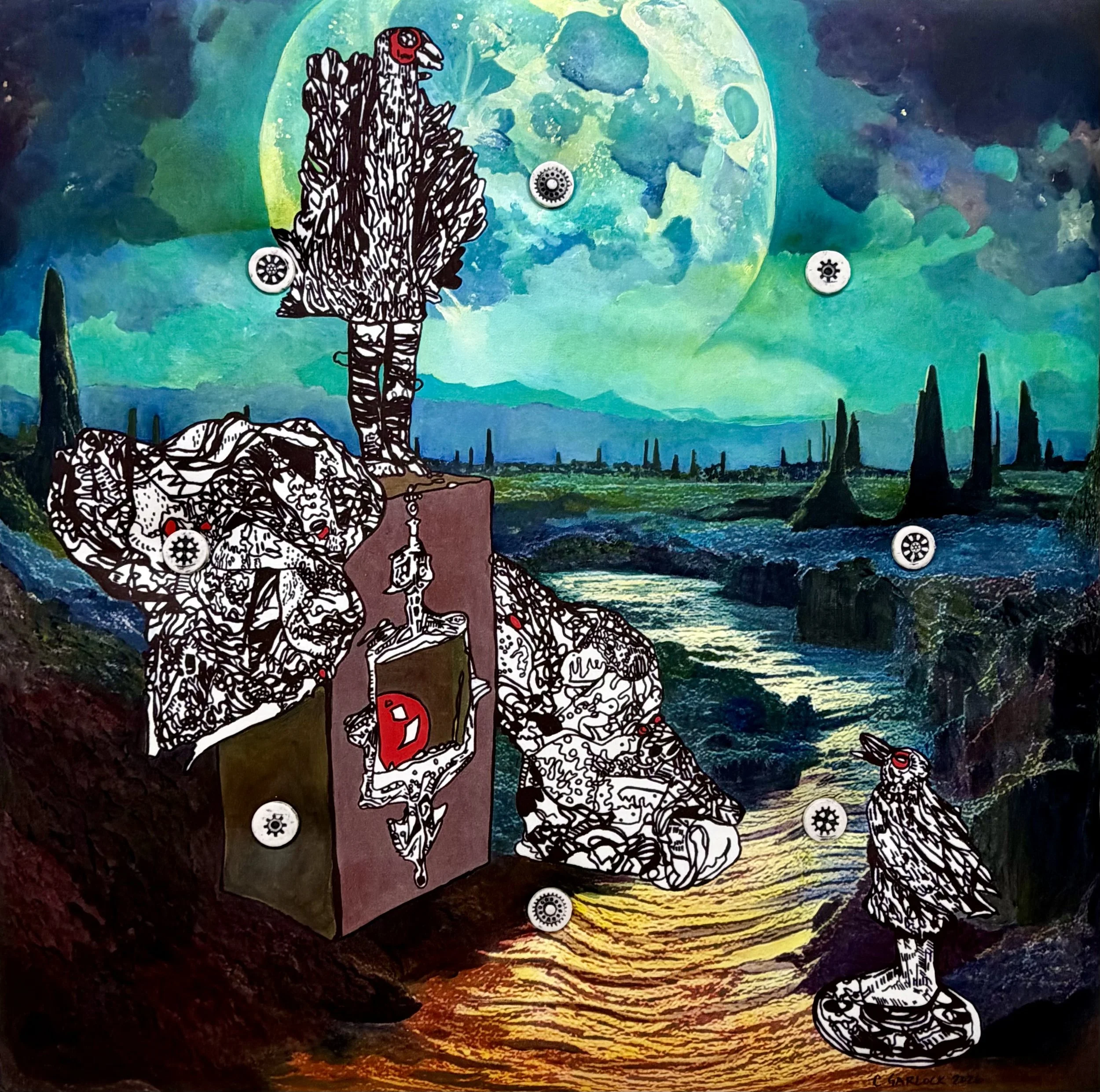 Midnight Meeting
Acrylic Painting with Ceramic Buttons 36"x36"x3"
2026