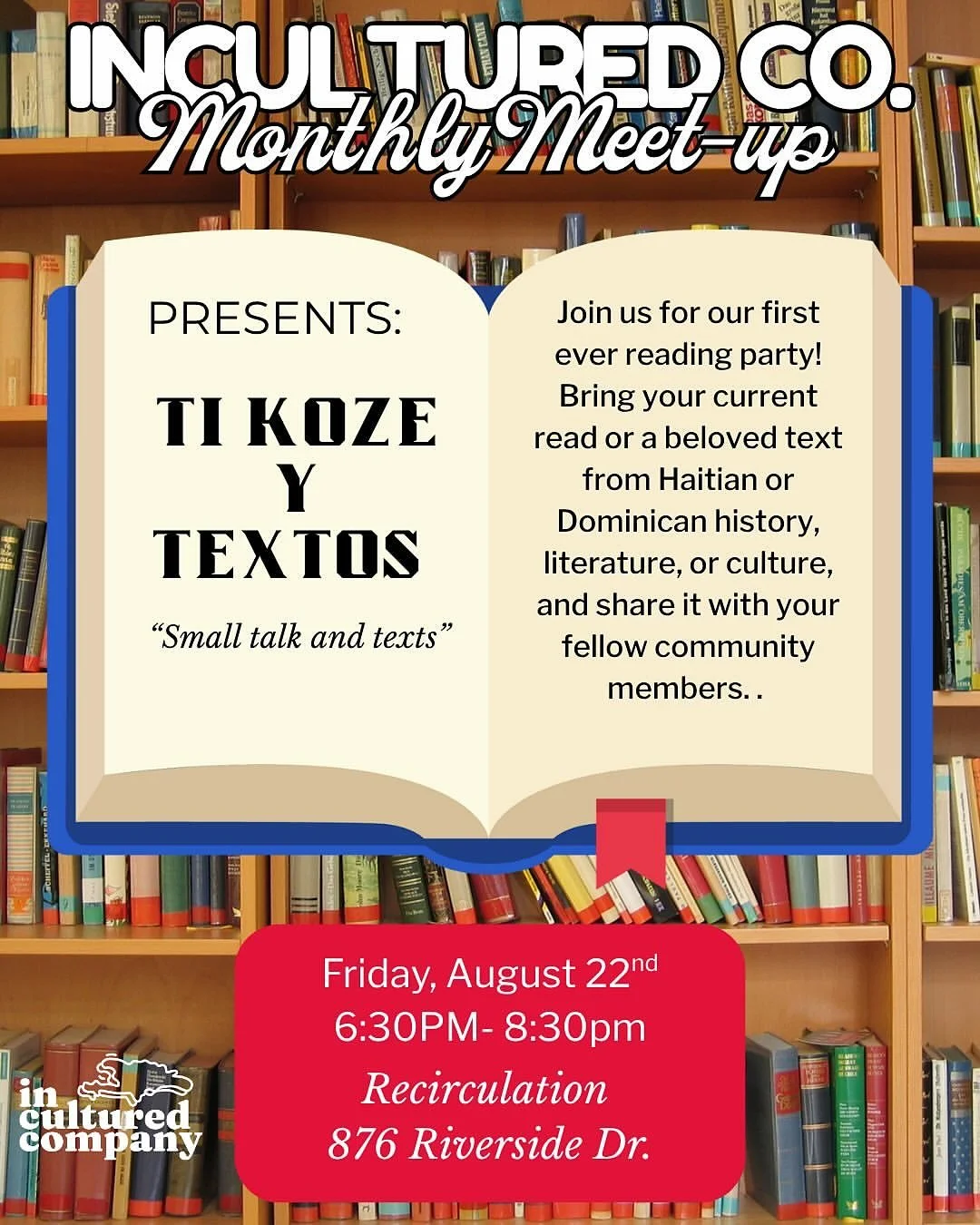 See you all later this evening! Bring your books and your buddies! Repost from @inculturedco
&bull;
We are excited to host our first ever READING PARTY!!! This is an opportunity to learn and meet some fellow community members and bond over some books