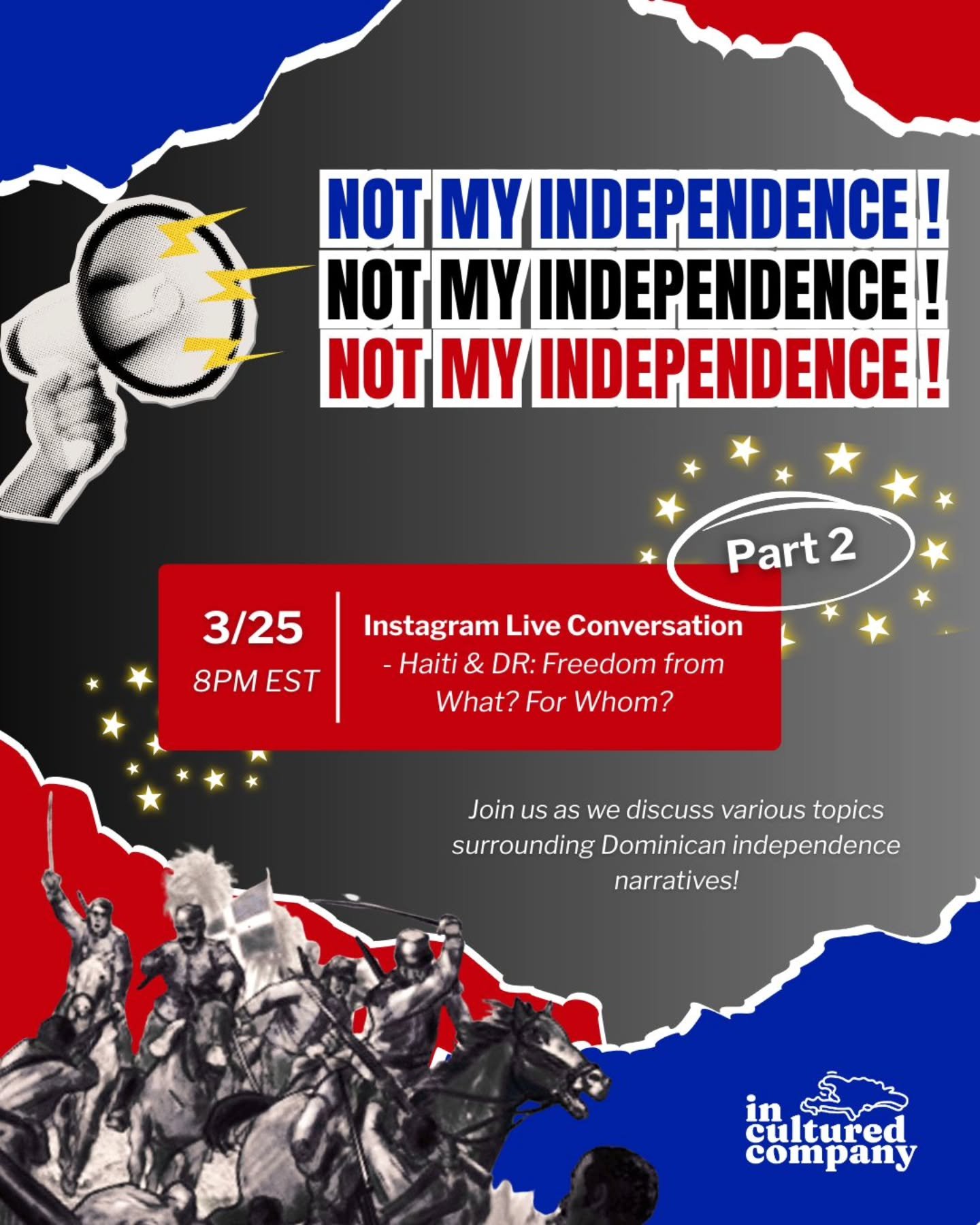 📲 Coming up this Wednesday! Part 2 of our most recent Instagram Live 

🗓 3/25 at 8pm ET: We'll be continuing the discussion of freedom and liberation on our island. Who gets to be liberated? From whom? From what? We explore these questions using bo