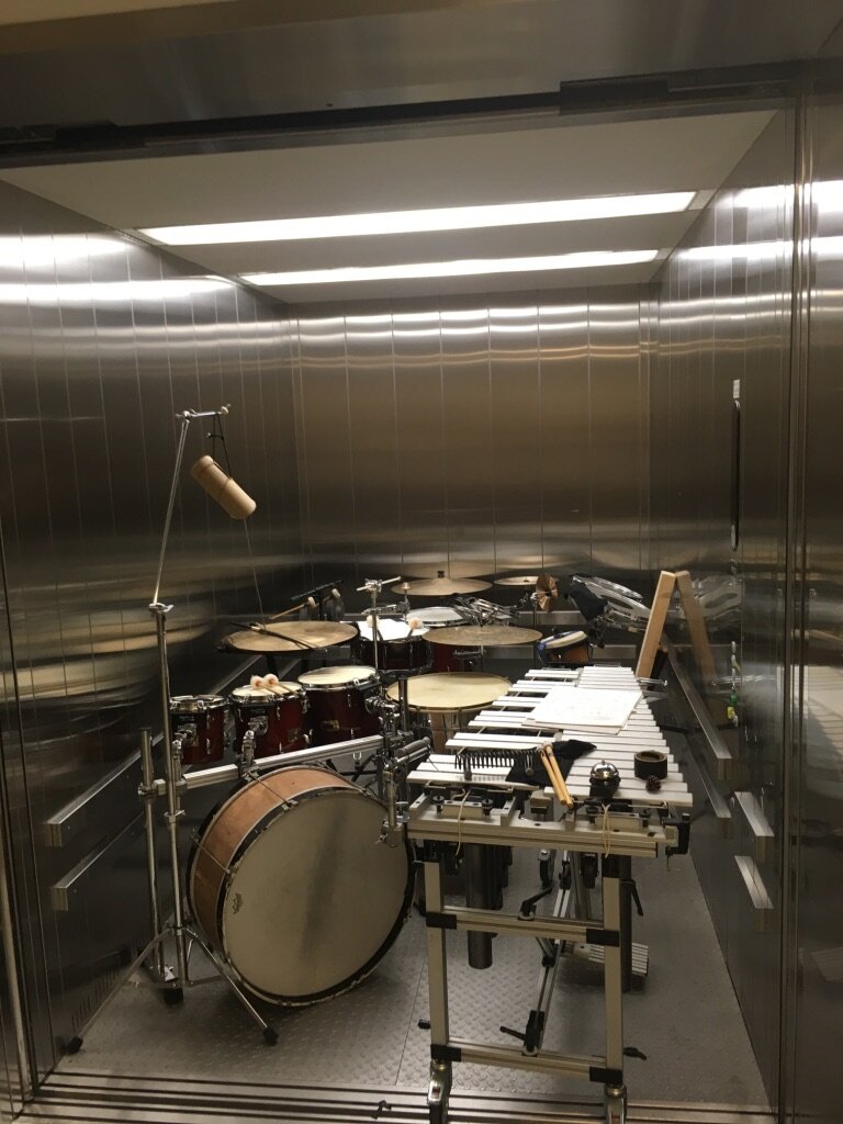  Occupying the  LAC ’s lift with the instruments for   Sinatra in Agony   from  Oscar Bianchi  