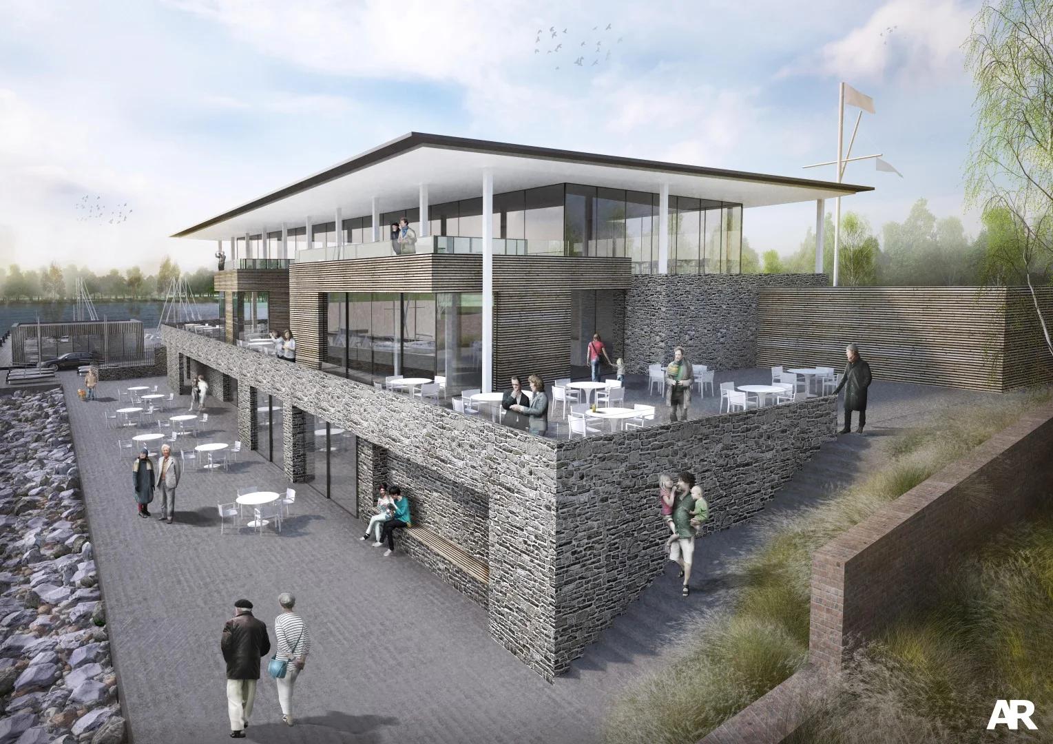 Parkstone Yacht Club sought architectural input for a new clubhouse and concept masterplan of their site to the water’s edge of Poole Harbour overlooking Sandbanks, Brownsea Island and Old Poole Town Centre. After being successfully interviewed and shortlisted in December 2013, we have designed a contextual scheme that responds directly to this waterside location with its expansive views. The building has been conceived to be seen from water and land with equal importance. We have focused on a solution that functions at a series of scales; with an identifiable but exciting architectural form when seen at a distance; expansive terraces and flexible open plan internal spaces to cater for events and functions throughout the year, and more intimate sheltered spaces for use at any time and for any weather.