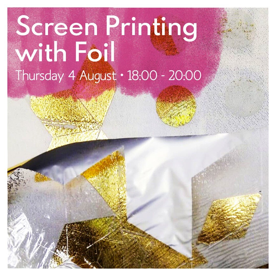 There are still a couple of tickets left for our foil printing workshop this Thursday evening at the studio ✨ We'll teach you how to produce unique effects by printing with our specialist binder and gold or silver foil, and you'll leave with 1.5 metr