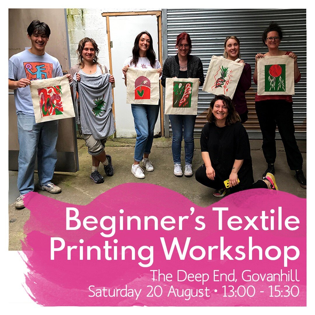 Tomorrow's Taster Session at The Deep End with @ragstorichesgla has now sold out but there are still a couple of spots left for our longer Beginners Workshop in the afternoon! You'll get a feel for printing with paper stencils before working on your 