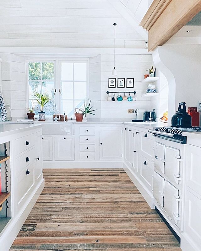 W H I T E &amp;  L I G H T | Om nom nom, our happy place. We went for an all white kitchen... Aga, counter tops, and units too! Which was quite brave considering the number of sticky fingers we have in the house! This is actually the same kitchen we 