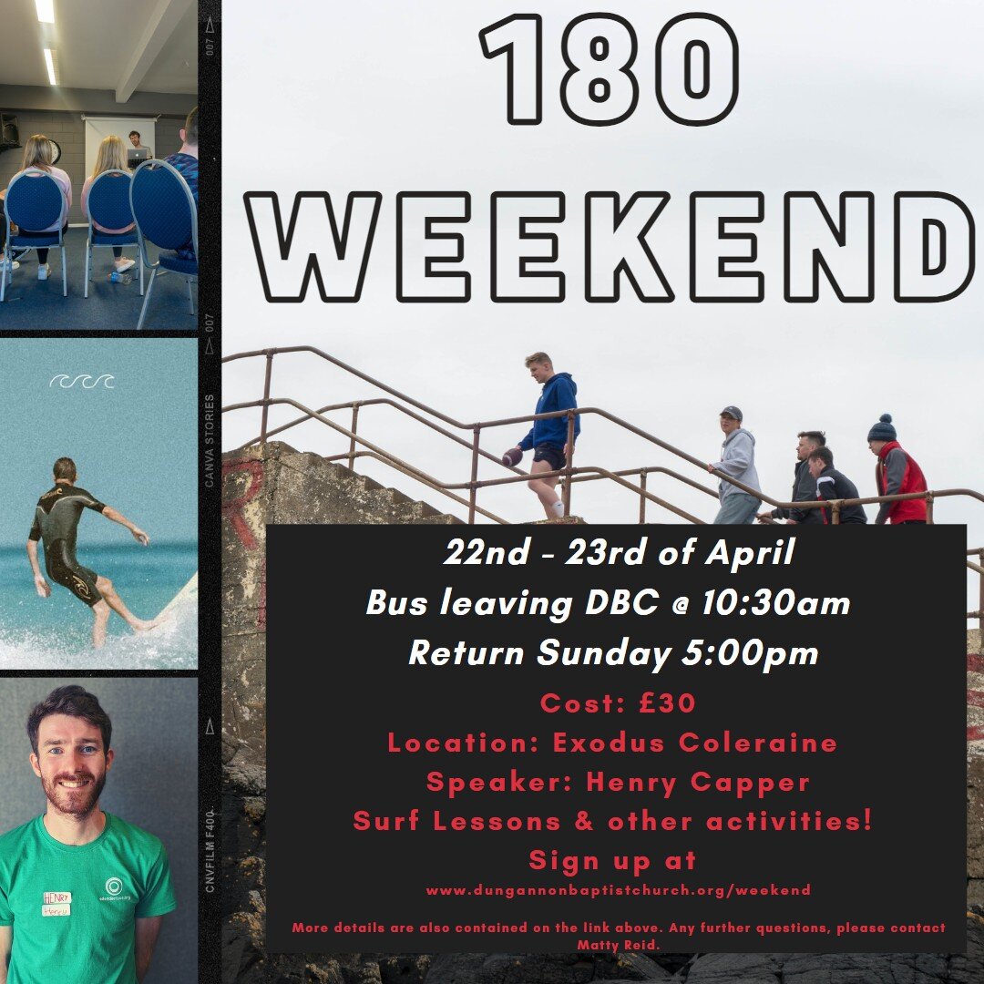 π₯ππ ππ‘πππ₯
Please sign your young person up for our Youth Weekend in less than 3 weeks time!!
https://www.dungannonbaptistchurch.org/weekend