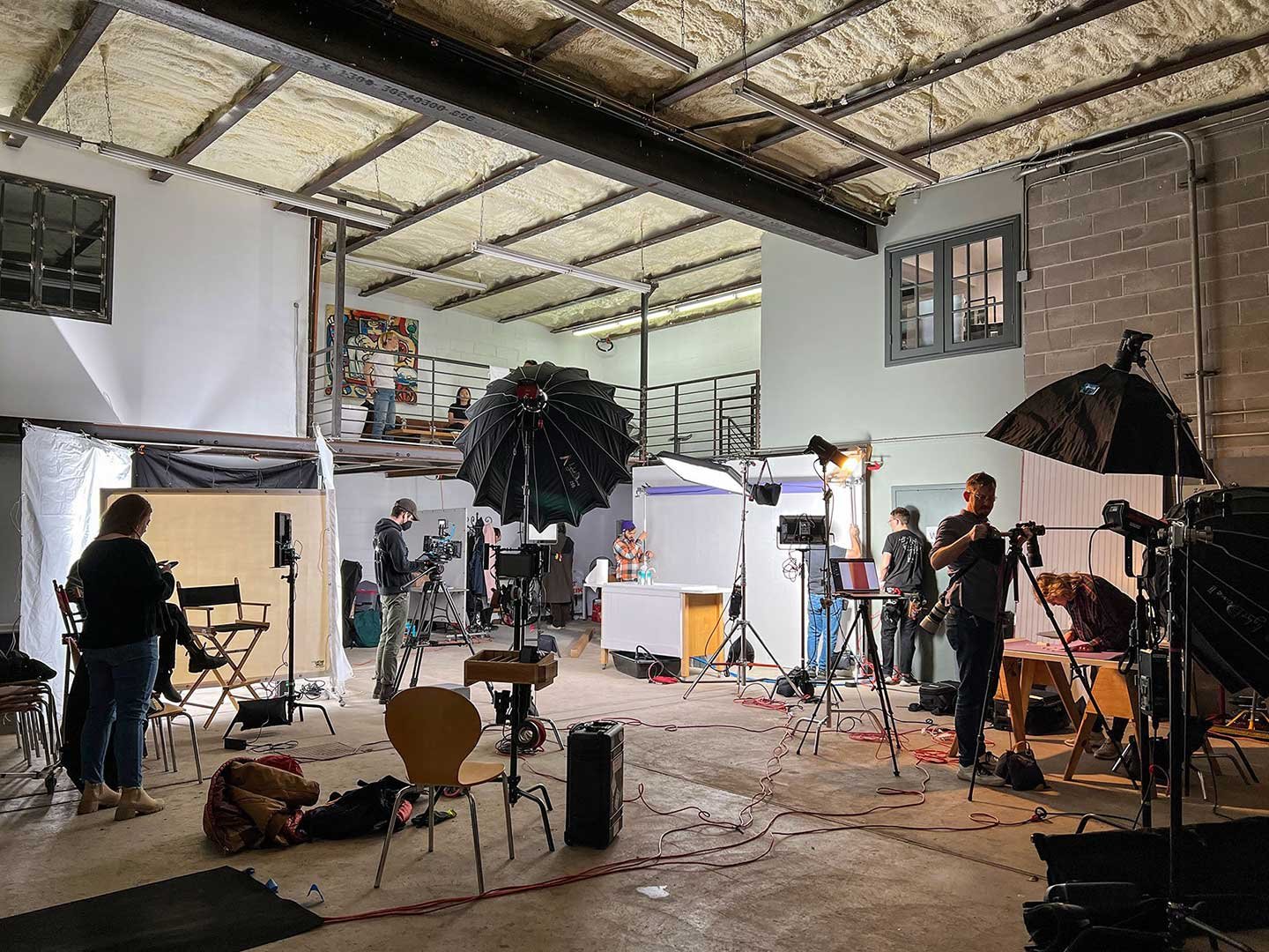 Crew Sets up for a Shower Shoot at Bond Street Studio's New Ground Level Drive-In Studio.