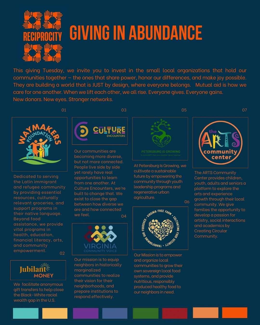 Today, we invite you to invest in one or more of the small local organizations beyond our own that keep our communities strong.

These organizations share power, celebrate our differences, and nurture joy &mdash; and they need our collective support.