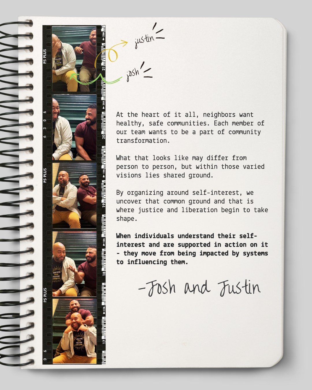 How does self-interest lead us back to justice and liberation?

Let Justin and Josh tell  you -  Notes from the work - Link in bio to our blog.

#notesfromthework #selfinterest #justiceandliberation
