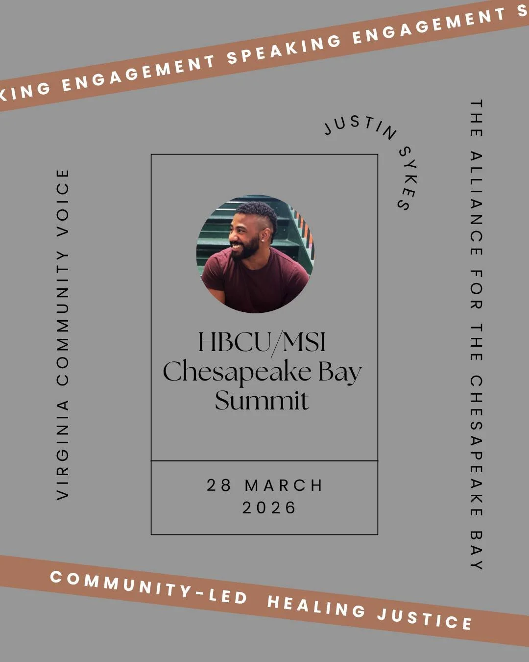 Our team member, Justin will be speaking at the HBCU/MSI Chesapeake Bay Summit on our healing justice work / Southside Center for Rest &amp; Healing + our Blueprint methodology for community-led engagement.

@allianceforthebay hosts this annual event